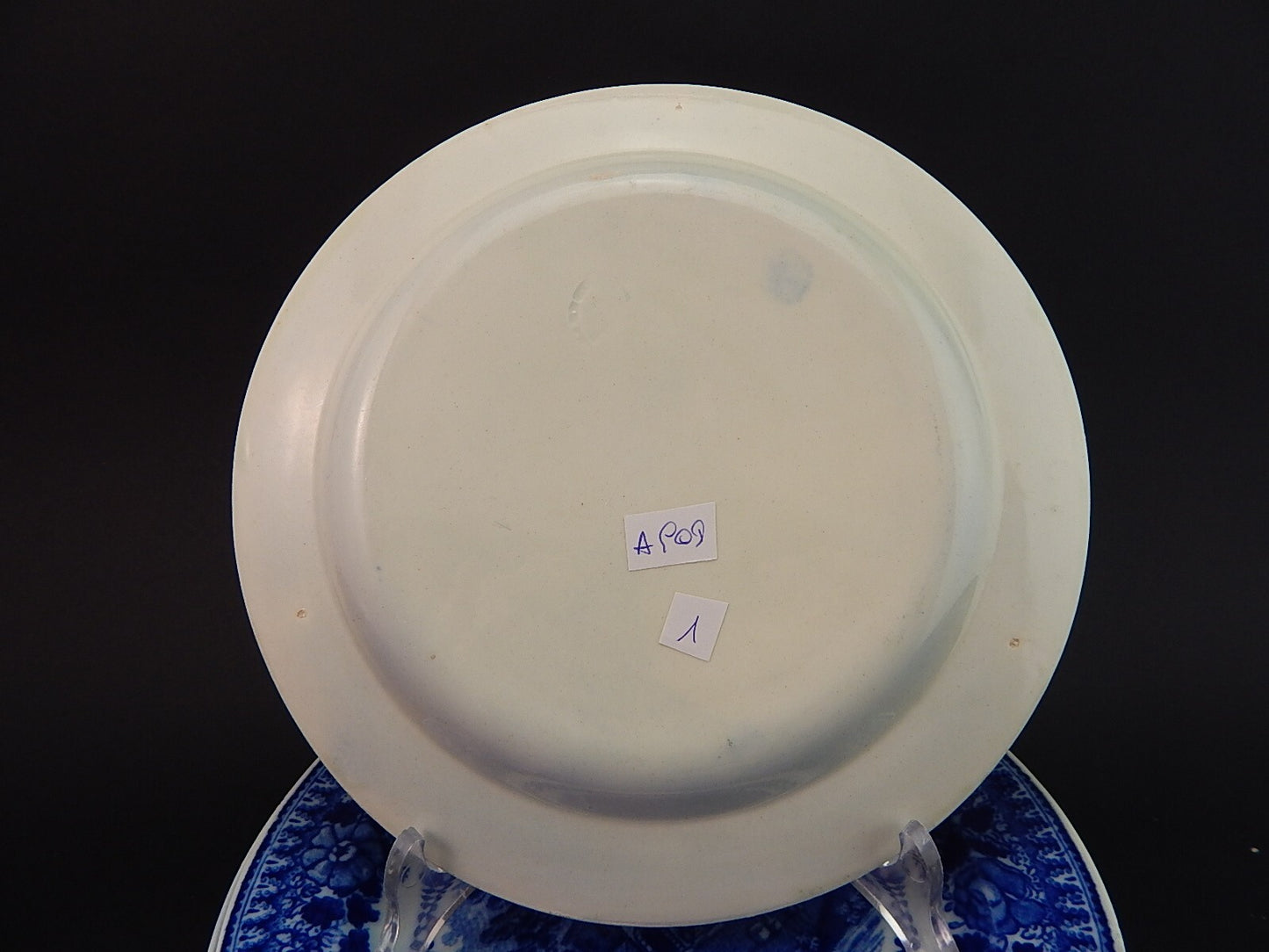 ANTICO RARO SERVIZIO 6 PIATTI DESSERT CERAMICA META' 800 GUSTAVSBERG BIANCO BLU