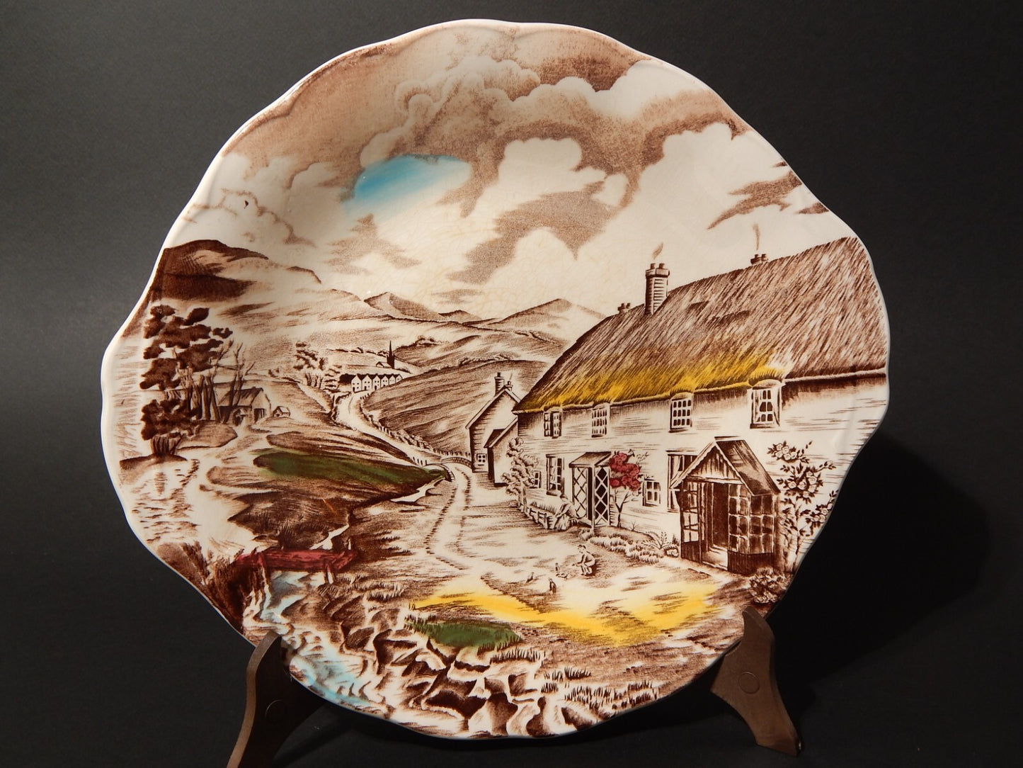 VINTAGE RARO VASSOIO CON MANICI CERAMICA W. H. GRINDLEY STAMPA MANO QUIET DAY