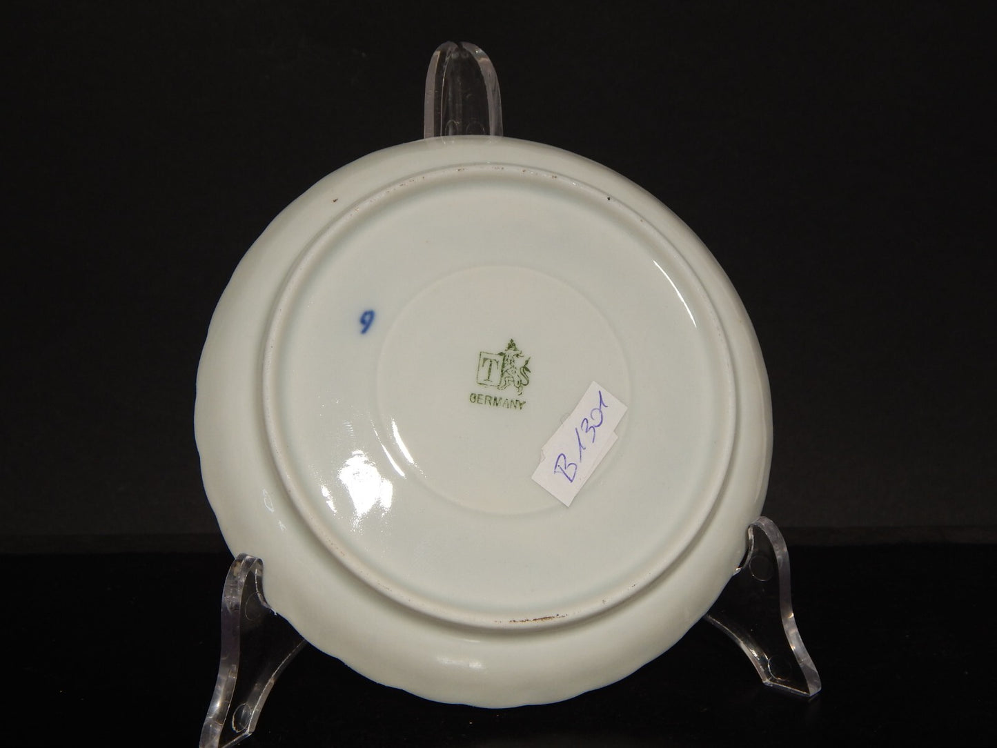 ANTICA TAZZA DA TE' PORCELLANA ROYAL TETTAU BLUE FLUTED BIANCO BLU PROFILO ORO
