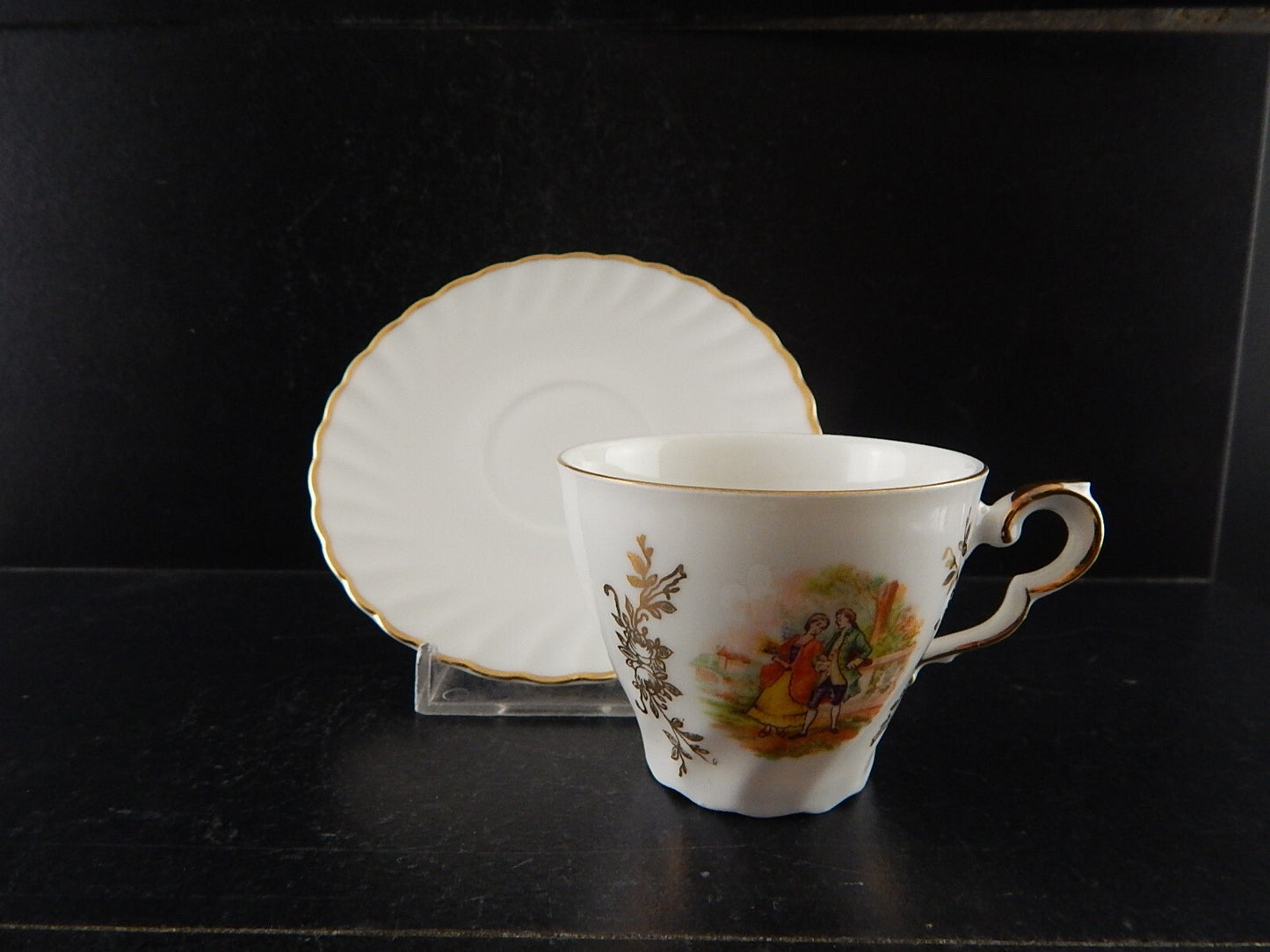 ANTICA TAZZINA CAFFE' PORCELLANA RHEINPFALZ HARTPORZELLAN BAVARIA SCENA GALANTE