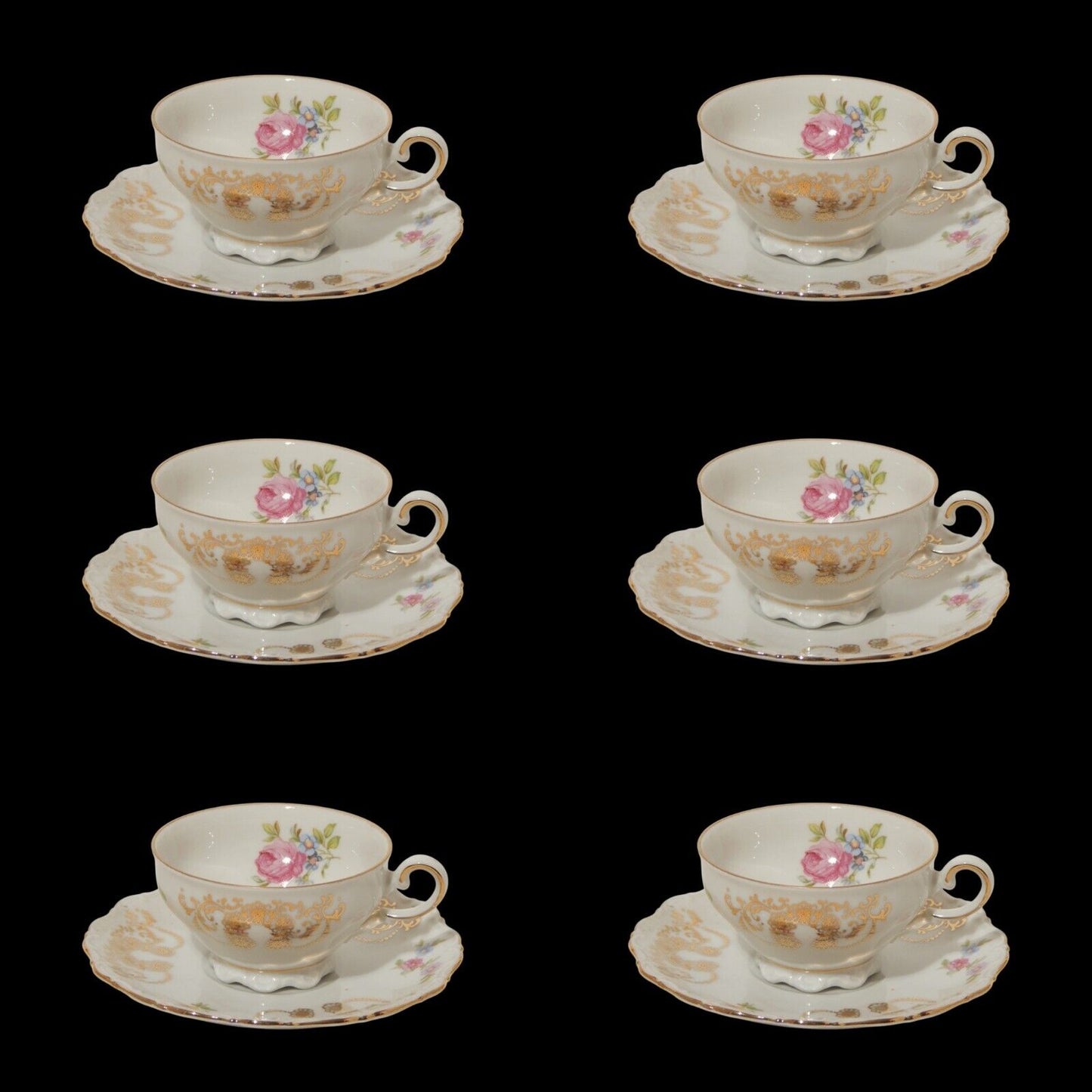 ANTICO SET 6 TAZZINE CAFFE' PORCELLANA ARABESCHI ORO BAVARIA SELTMANN THERESIA