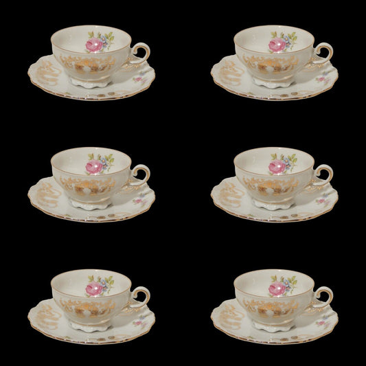 ANTICO SET 6 TAZZINE CAFFE' PORCELLANA ARABESCHI ORO BAVARIA SELTMANN THERESIA