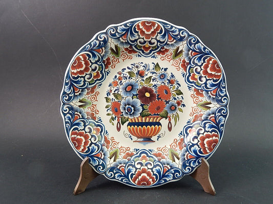 ANTICO PREZIOSO PIATTO IN CERAMICA POLICROMA COLLEZIONE OUD DELFT DIPINTO A MANO