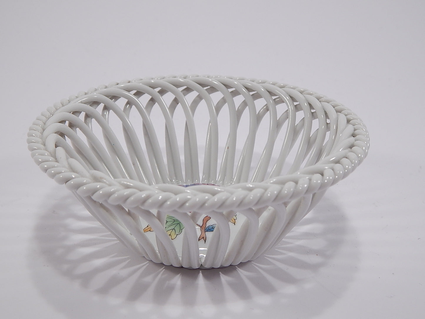 PORCELLANA HEREND ORIGINALE CESTINO TRAFORATO DECORO VICTORIA DIPINTO A MANO