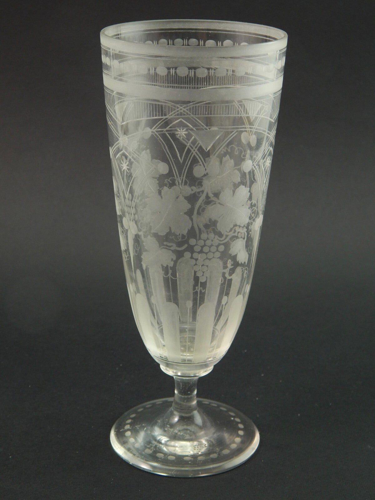 PREZIOSO ANTICO BICCHIERE CALICE FLUTE CRISTALLO DI BOEMIA INCISO META' 800