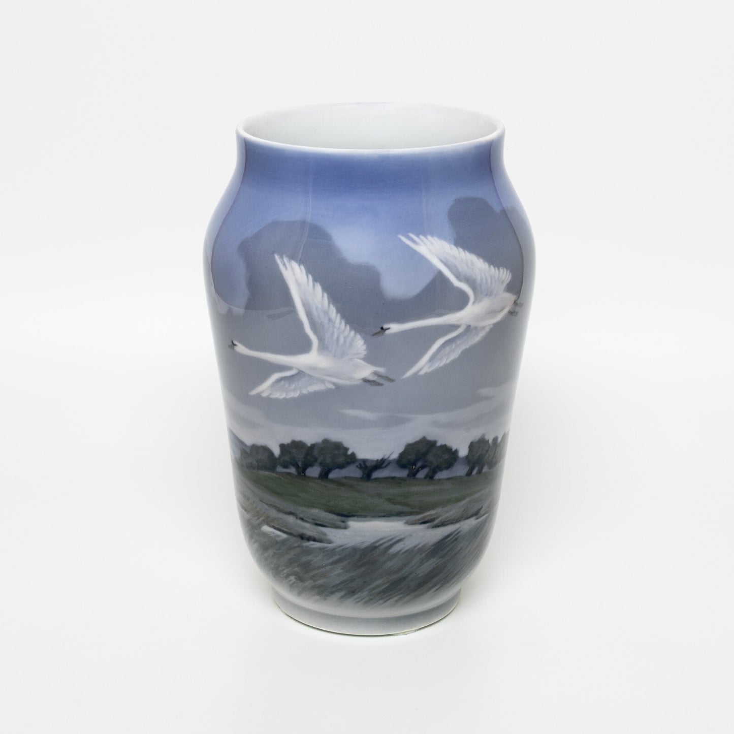 VASO PORCELLANA ROYAL COPENHAGEN "Cigni in Volo" ORIGINALE CM 26 DIFETTO