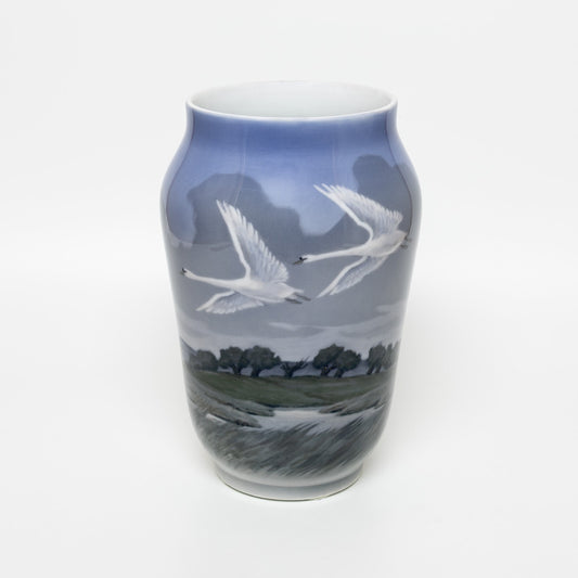 VASO PORCELLANA ROYAL COPENHAGEN "Cigni in Volo" ORIGINALE CM 26 DIFETTO
