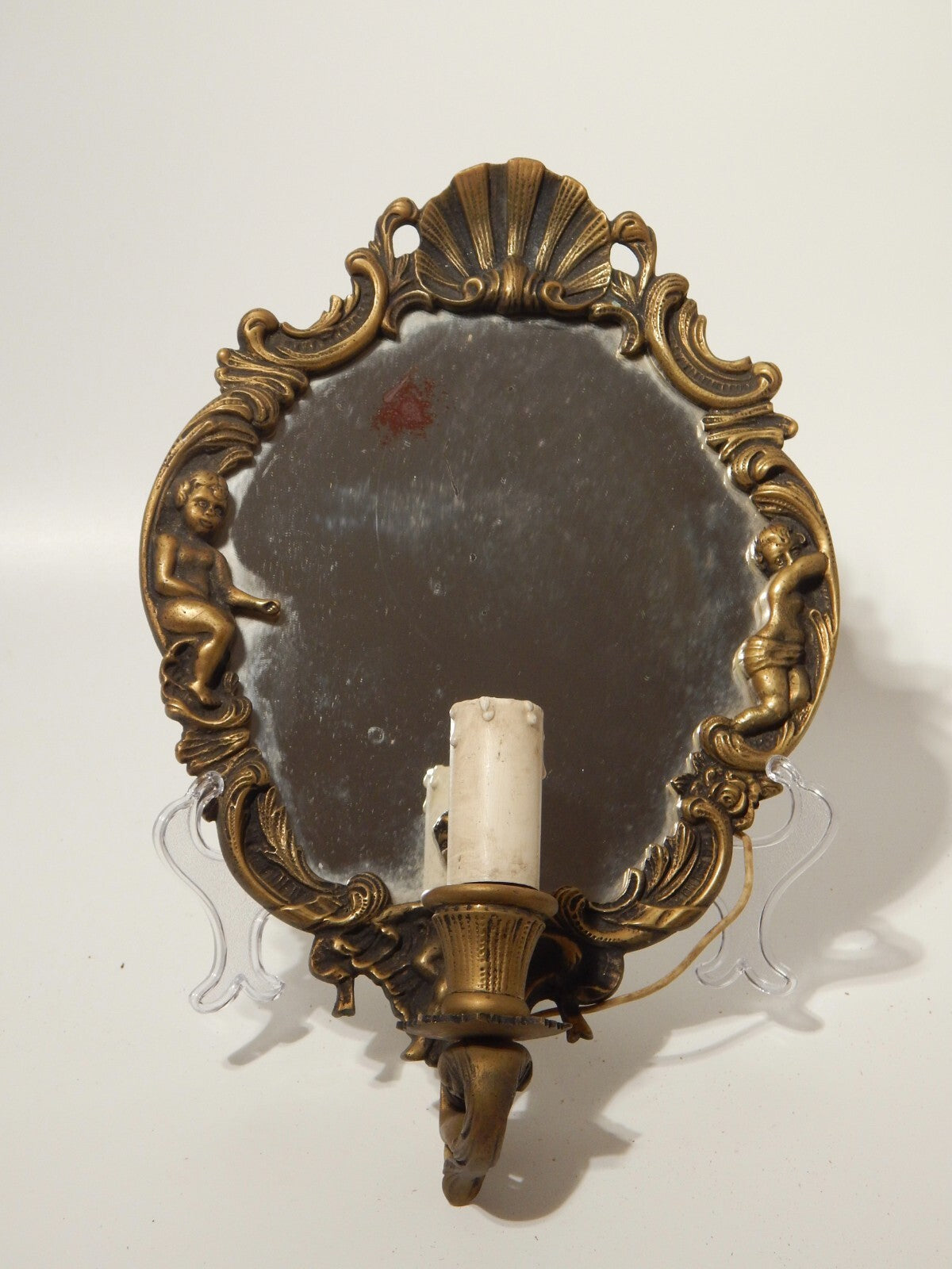 ANTICA APPLIQUE CON PREGEVOLE CORNICE STILE BAROCCO OTTONE O BRONZO E SPECCHIO