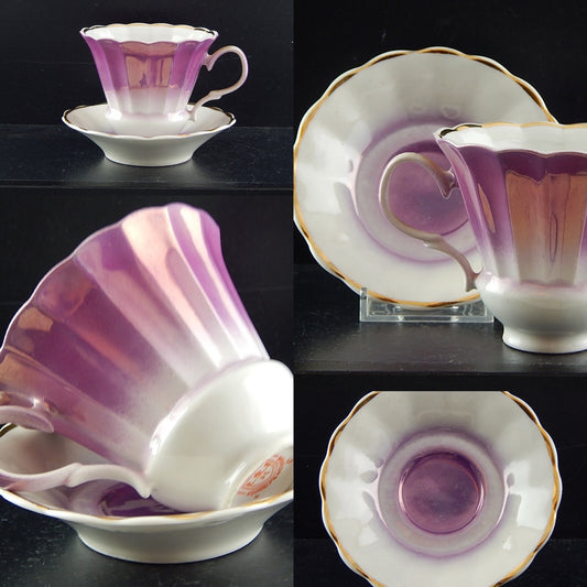 ANTICA ART DECO TAZZA PIATTO MANIFATTURA RUSSA DECORO SFUMATURA VIOLA COLLEZIONE