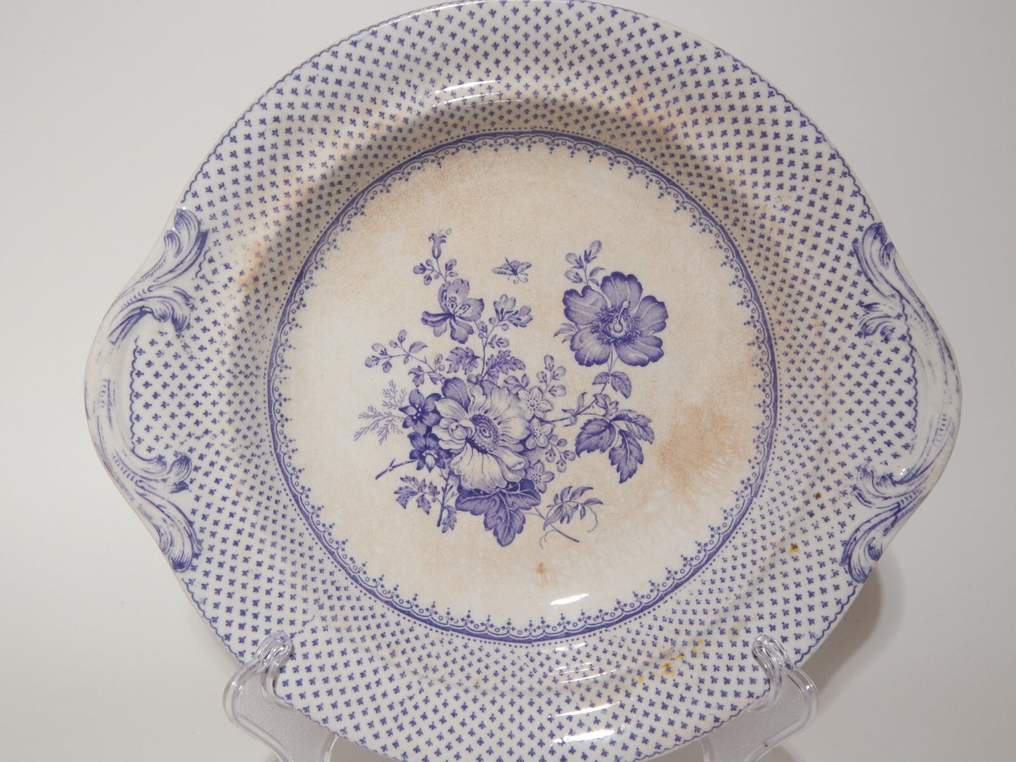 ANTICA LEGUMIERA CENTROTAVOLA CERAMICA INGLESE PRIMAVESI ERMINE BORDER VIOLA ##