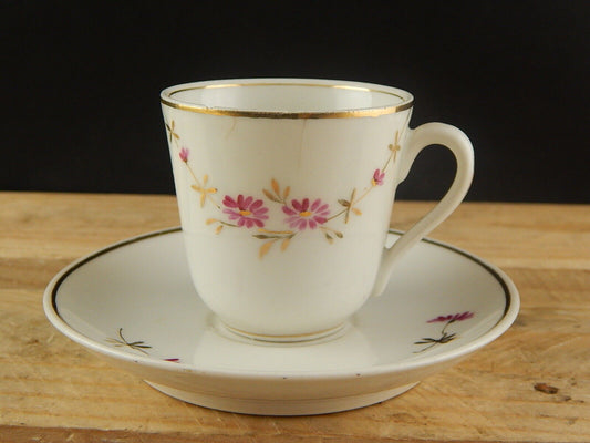 ANTICA TAZZA E PIATTINO PORCELLANA GINORI ART NOUVEAU DIPINTA A MANO #4673