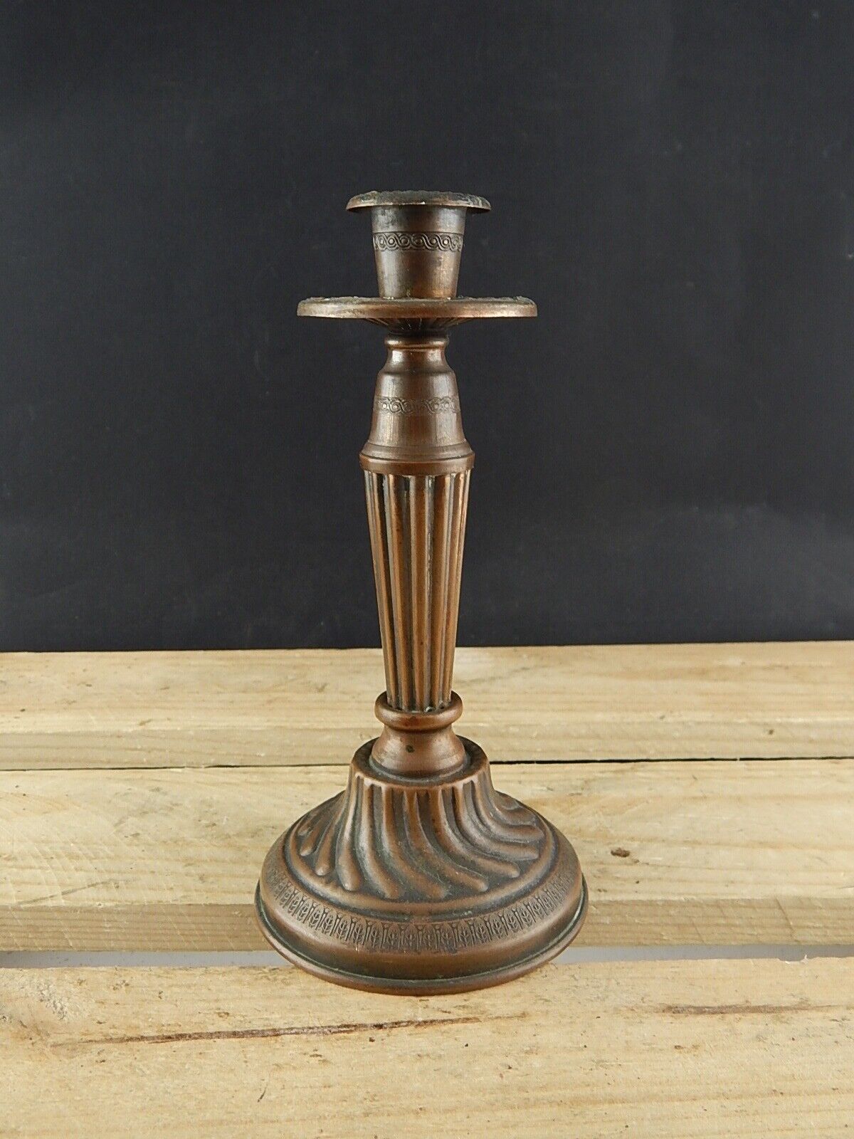 ANTICO CANDELABRO CANDELIERE PORTA CANDELA IN RAME PRIMO 900