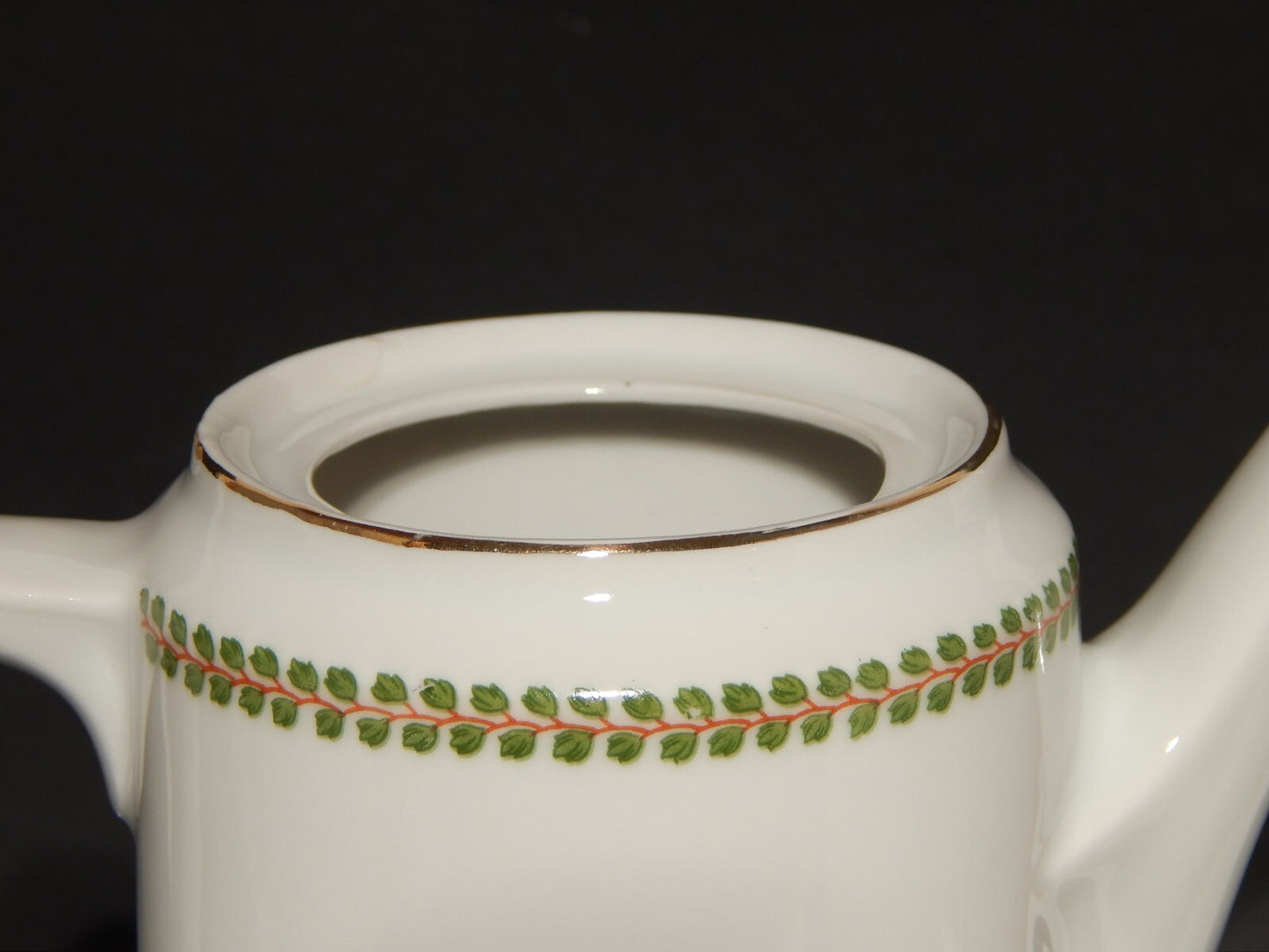 ANTICO IMPERO SERVIZIO CAFFÈ PORCELLANA BIANCA GHIRLANDE PICCOLE FOGLIE VERDI