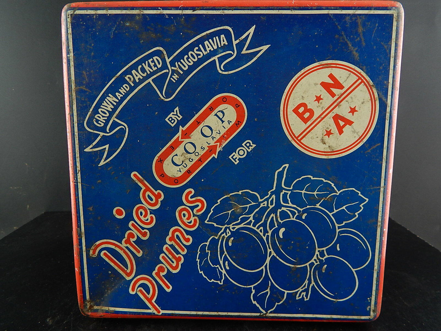PUBBLICITARIO VINTAGE SCATOLA PRUGNE SECCHE COOP MADE IN YUGOSLAVIA COLLEZIONE
