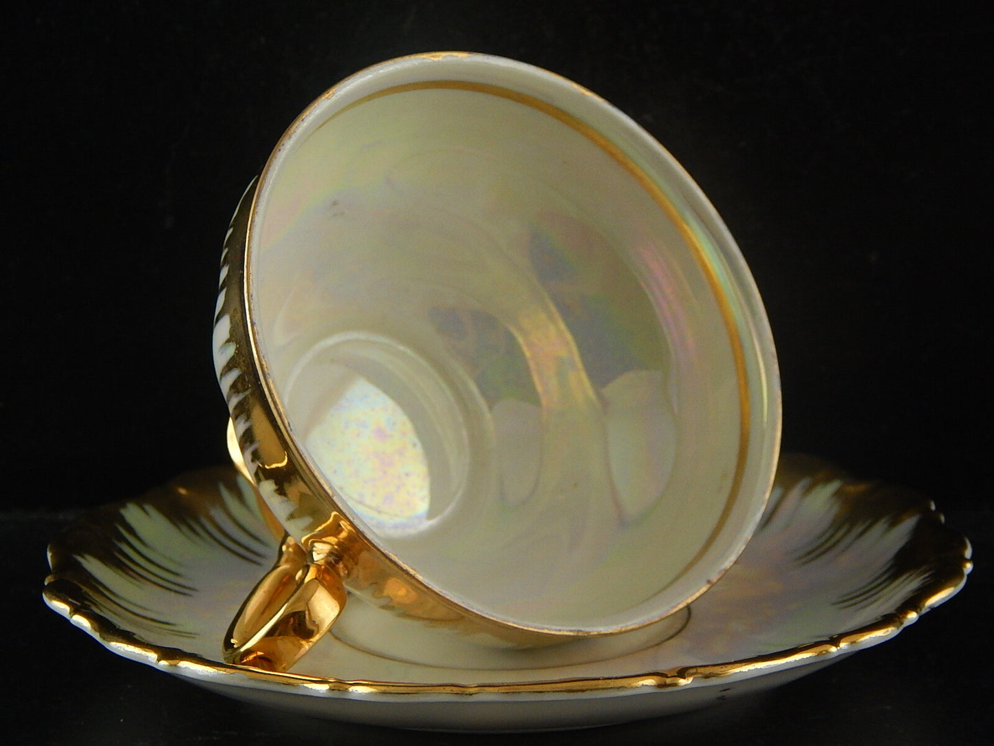 ANTICA TAZZA COLAZIONE PORCELLANA DECORO LUSTRO E ORO BAVARIA SELTMANN THERESIA