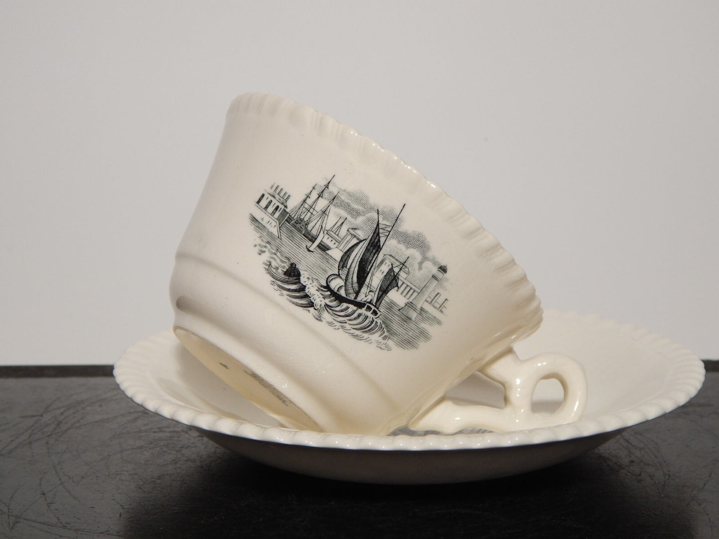 ANTICA RARA TAZZA TE' INGLESE SEMI PORCELLANA COPELAND SPODE PAESAGGIO MARINO