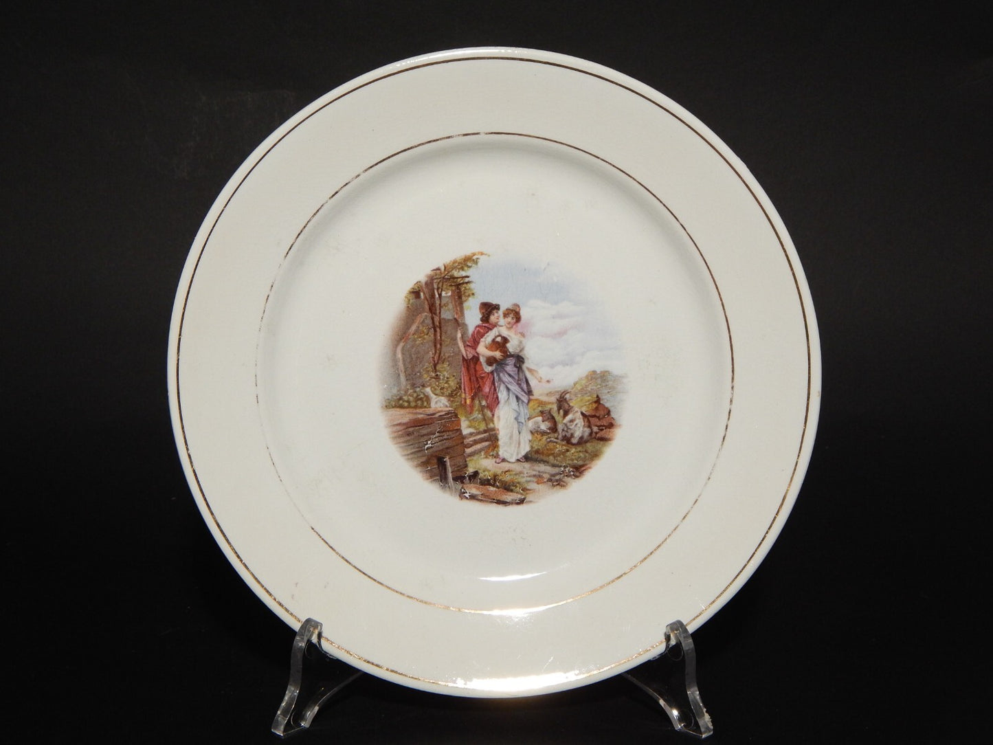 ANTICO PIATTO CERAMICA RICHARD MILANO DECORO SCENA BUCOLICA PRIMO 900