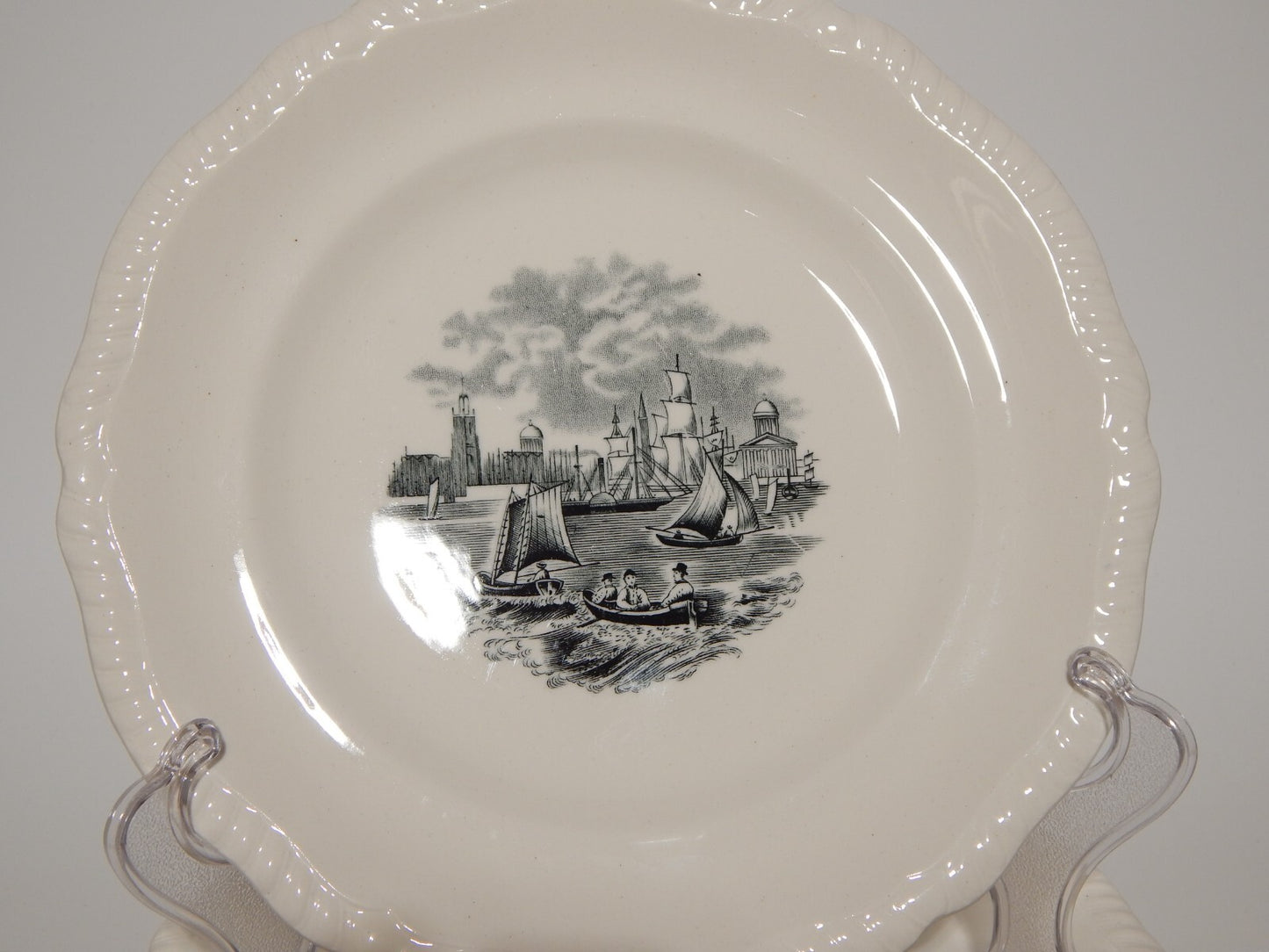ANTICO SERVIZIO 6 PIATTI DESSERT SEMI-PORCELLANA COPELAND SPODE PAESAGGIO MARINO