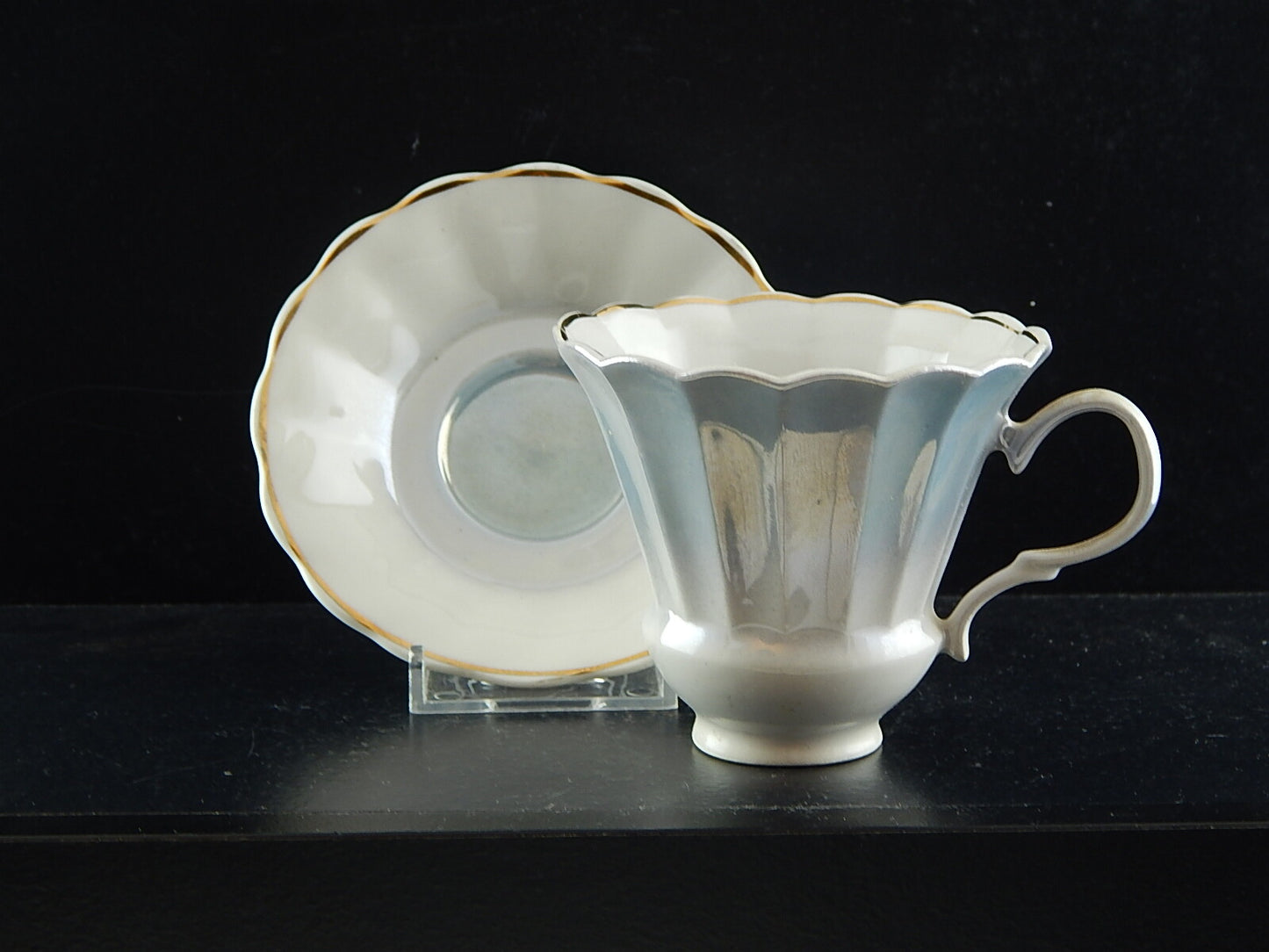 ANTICA ART DECO TAZZA PIATTO MANIFATTURA RUSSA DECORO AZZURRO SFUMATO COLLEZIONE