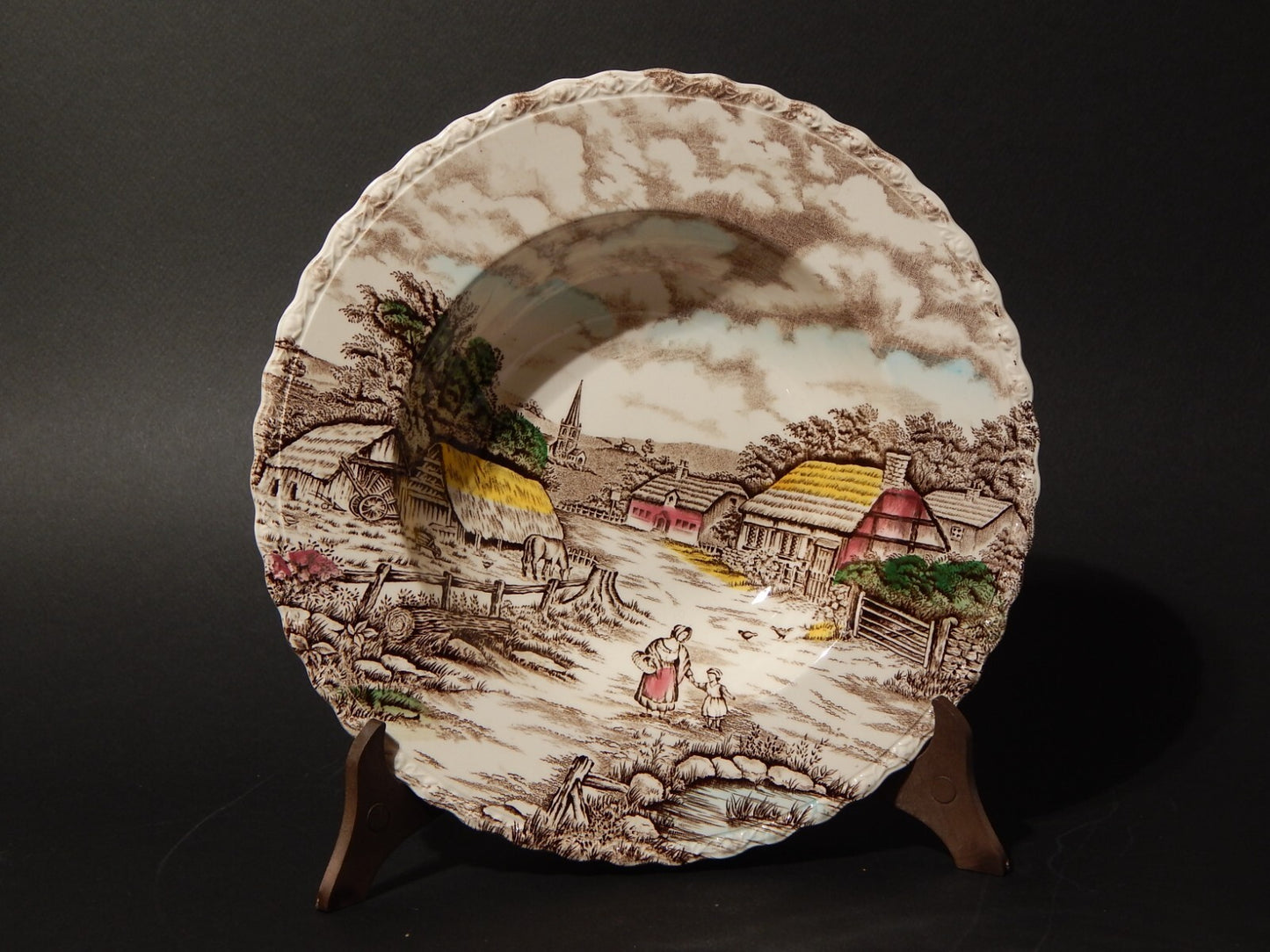 ANTICO SERVIZIO PIATTI CERAMICA INGLESE MYOTT DISEGNO RURAL SCENE STAMPA A MANO