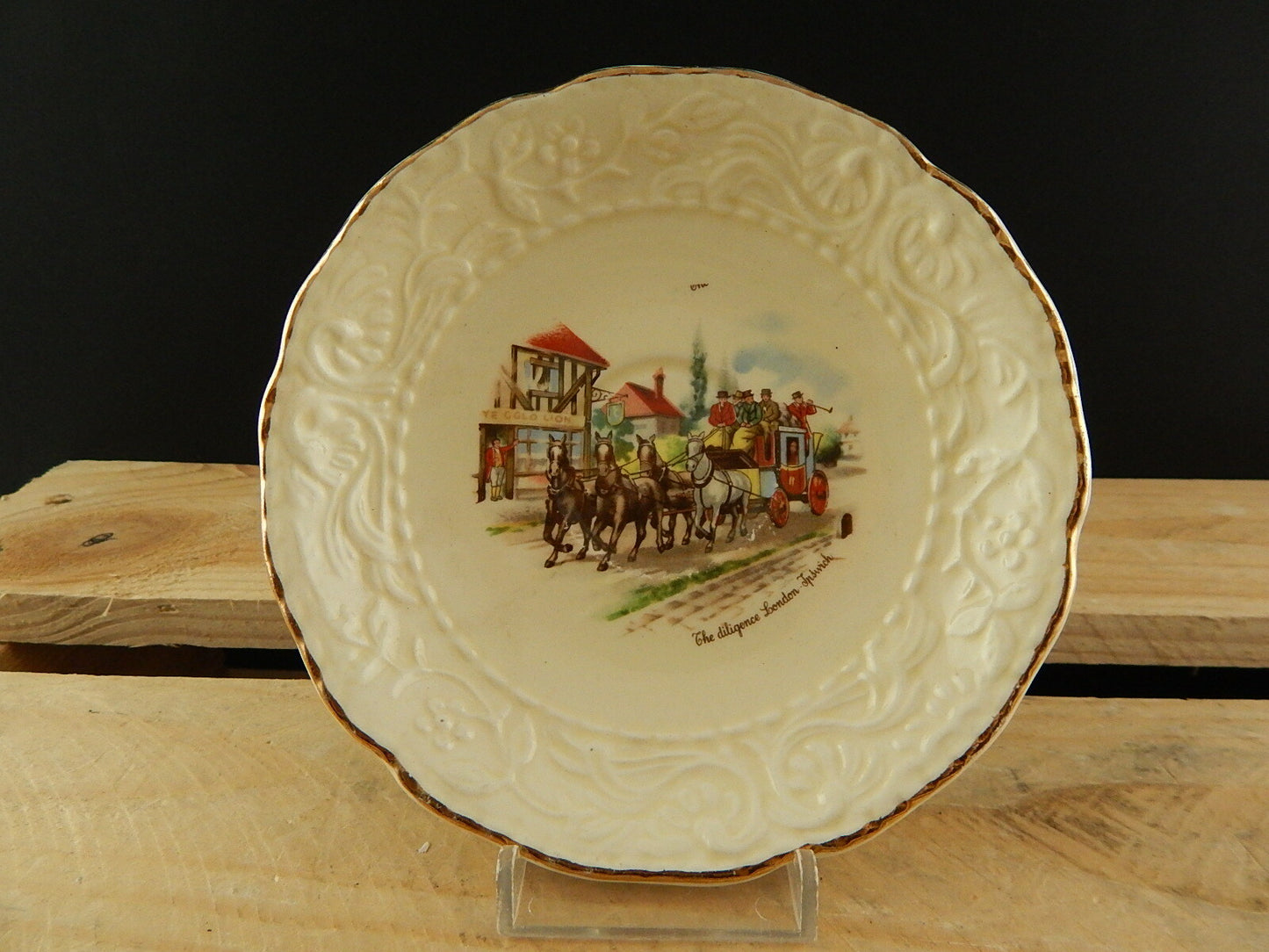 ANTICA TAZZINA CON PIATTINO CERAMICA CCB IMPERIAL CROWN IVORY STONE LA DILIGENZA