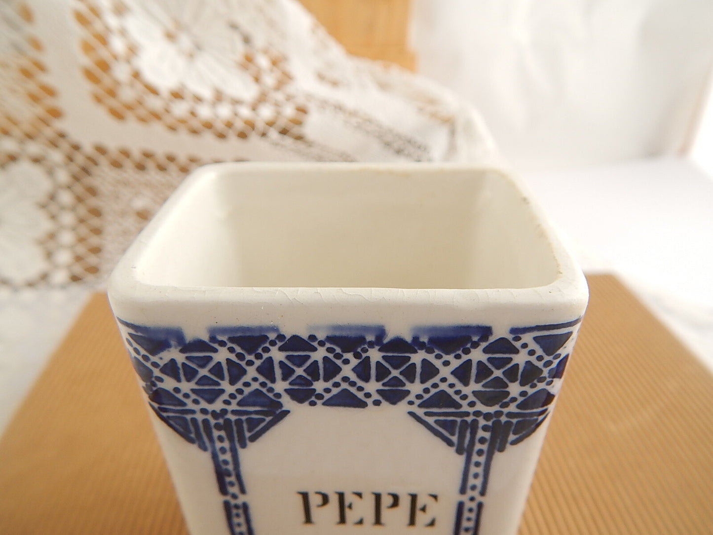 ANTICO BARATTOLO CERAMICA CUCINA ART DECO PRIMO 900 PEPE DECORO BLU