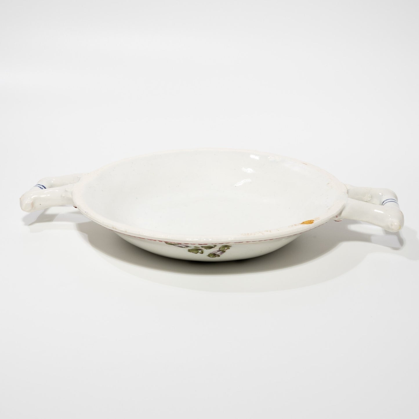 ANTICO RARISSIMO TEGAMINO CERAMICA MAIOLICA SMALTATA DECORO FLOREALE DIPINTO #