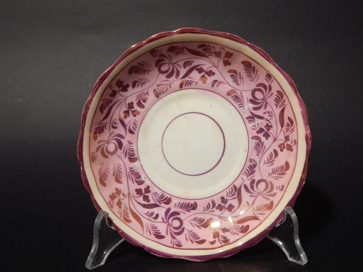 ANTICO GEORGIANO PIATTINO PORCELLANA LUSTRO ROSA STAFFORDSHIRE