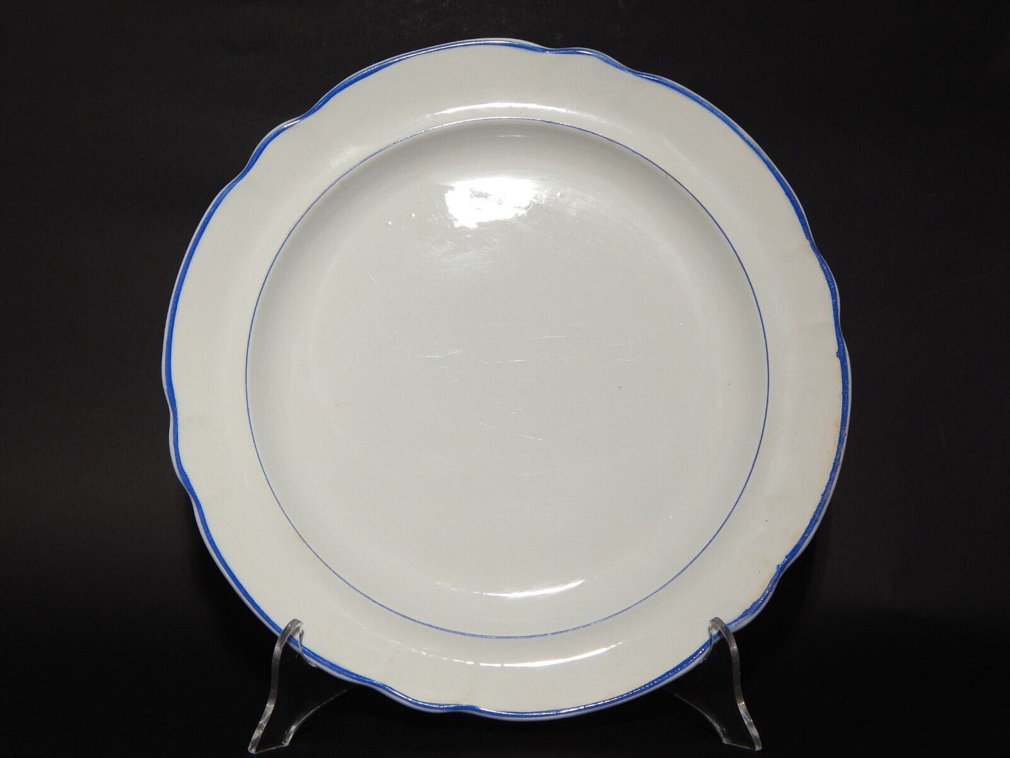 ANTICO RARO VASSOIO CERAMICA BIANCA PROFILO BLU RICHARD MILANO FINE 800 (X146)