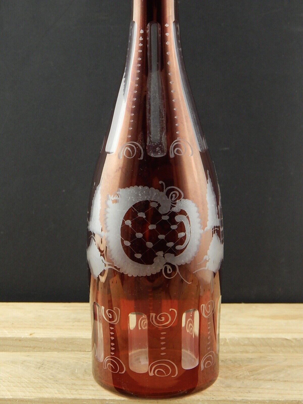ANTICA RARA BOTTIGLIA INCISA CRISTALLO BOHEMIA BIEDERMEIER ROSSO RUBINO