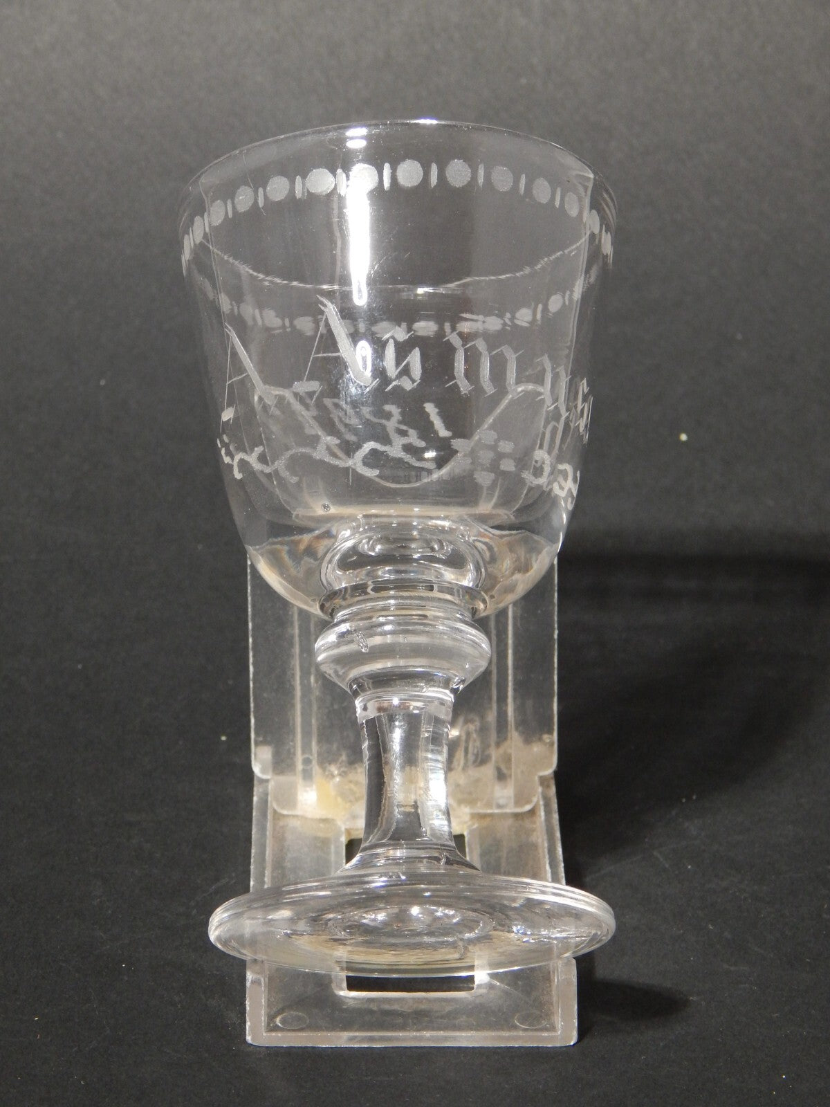 ANTICO COLLEZIONE CALICE CRISTALLO INCISO RECA DATA E NOME 1899 ASMUSSEN