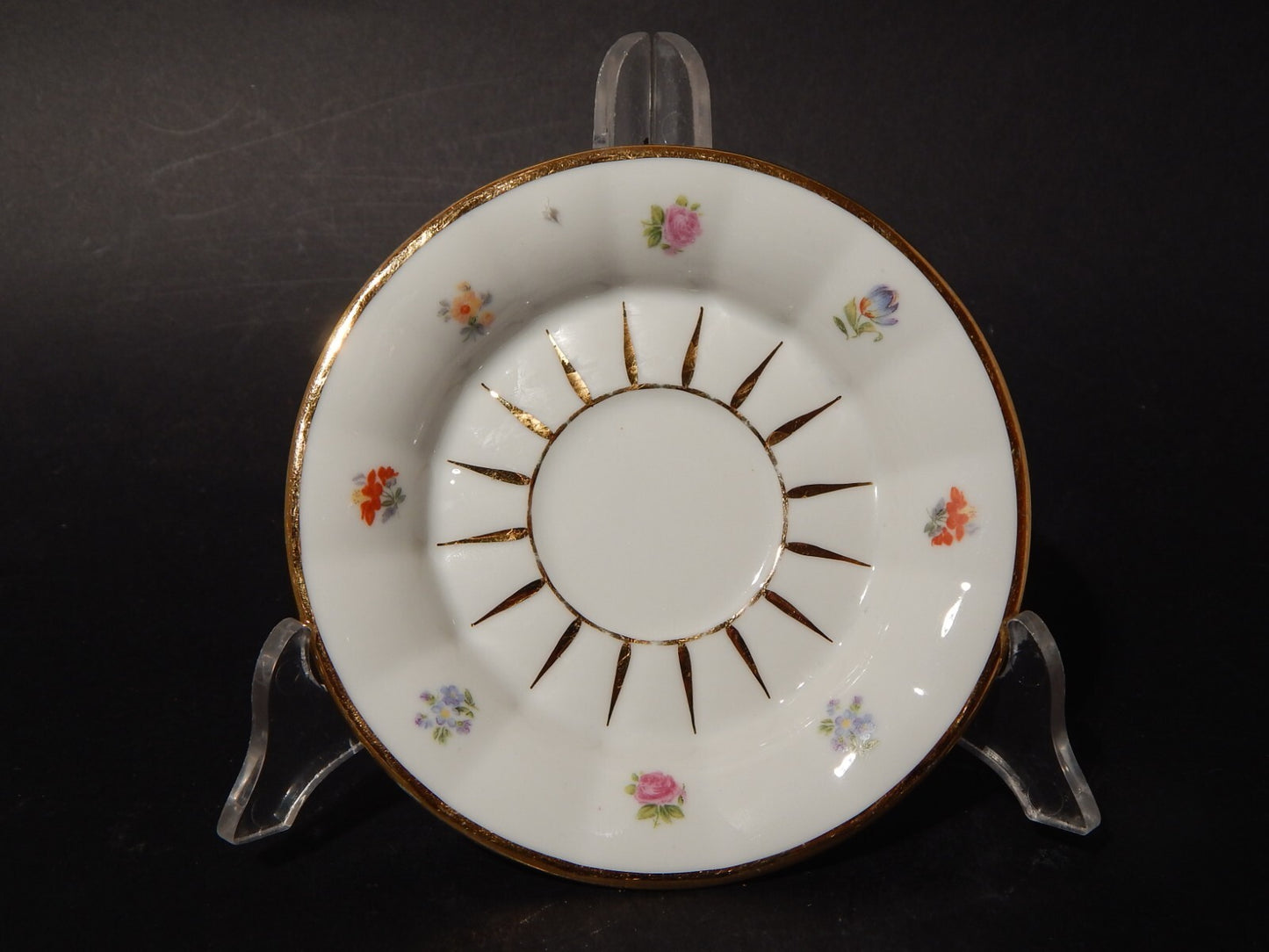 ANTICA PREZIOSA TAZZINA PORCELLANA KRAUTHEIM FIORI POLICROMI E ORO STILE IMPERO