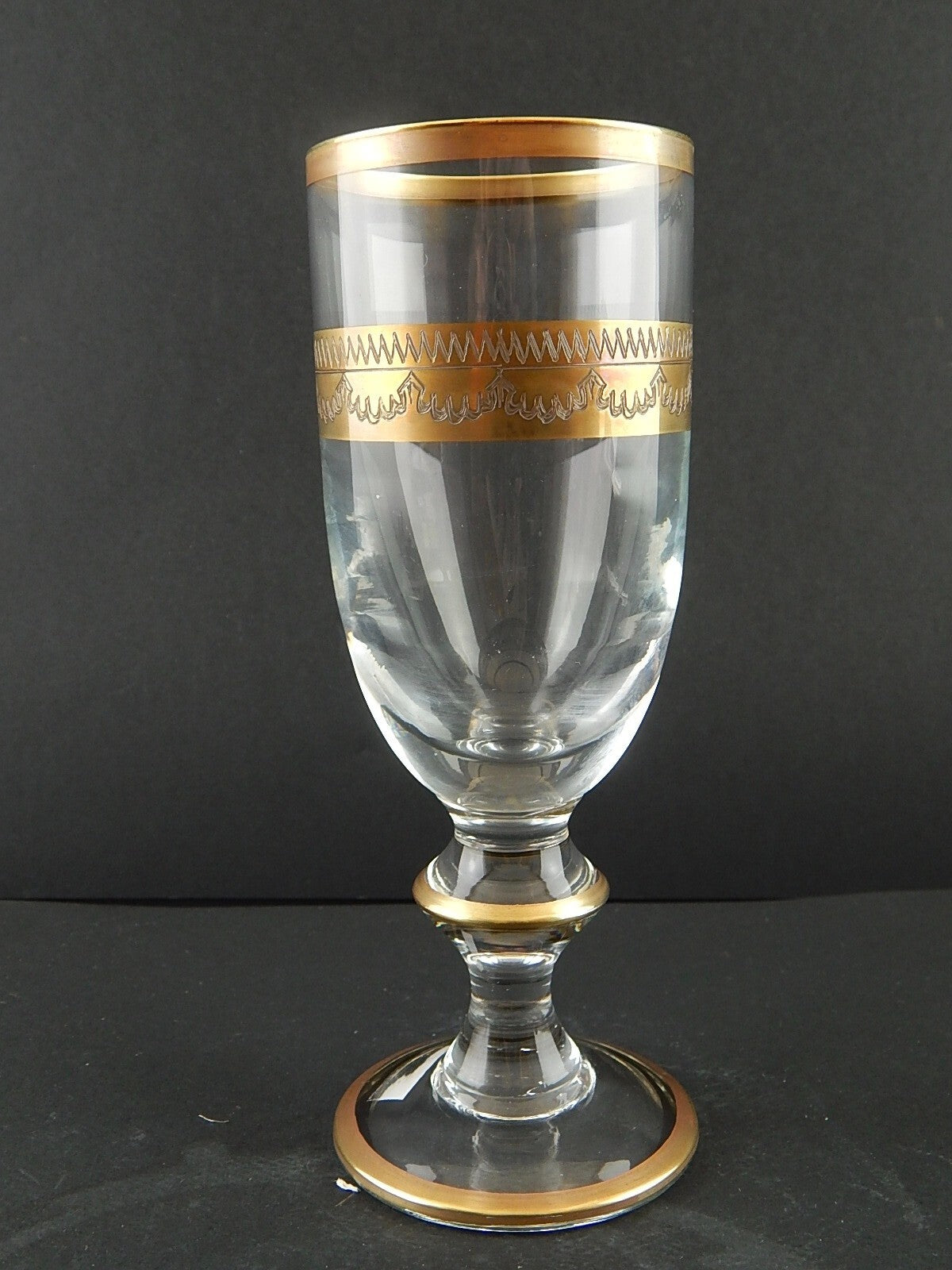 PREZIOSO STILE IMPERO BICCHIERE CALICE FLUTE VETRO SOFFIATO MURANO VENEZIANO ORO