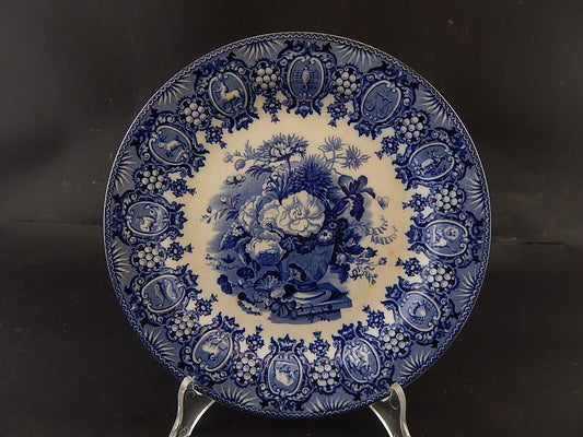 ANTICO RARO PIATTO PORCELLANA WEDGWOOD SEGNI ZODIACALI META' '800 BIANCO BLU