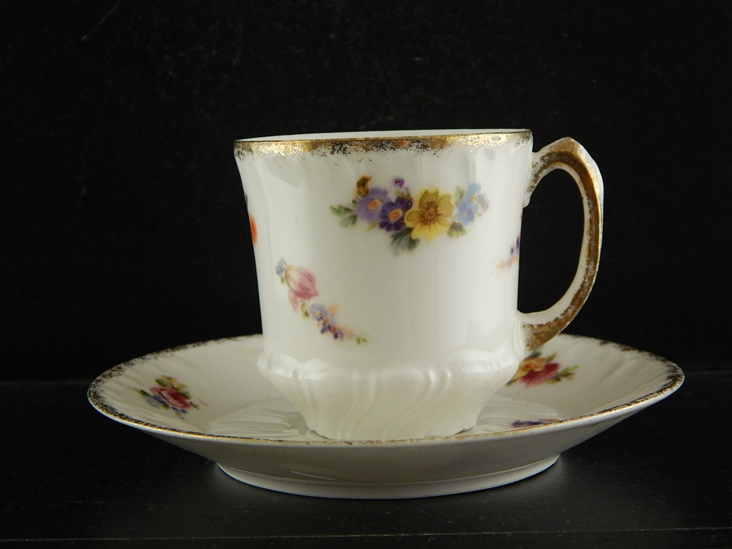 ANTICO SET TAZZA E PIATTO PORCELLANA LIMOGES ART NOUVEAU LIBERTY DIPINTA MANO #