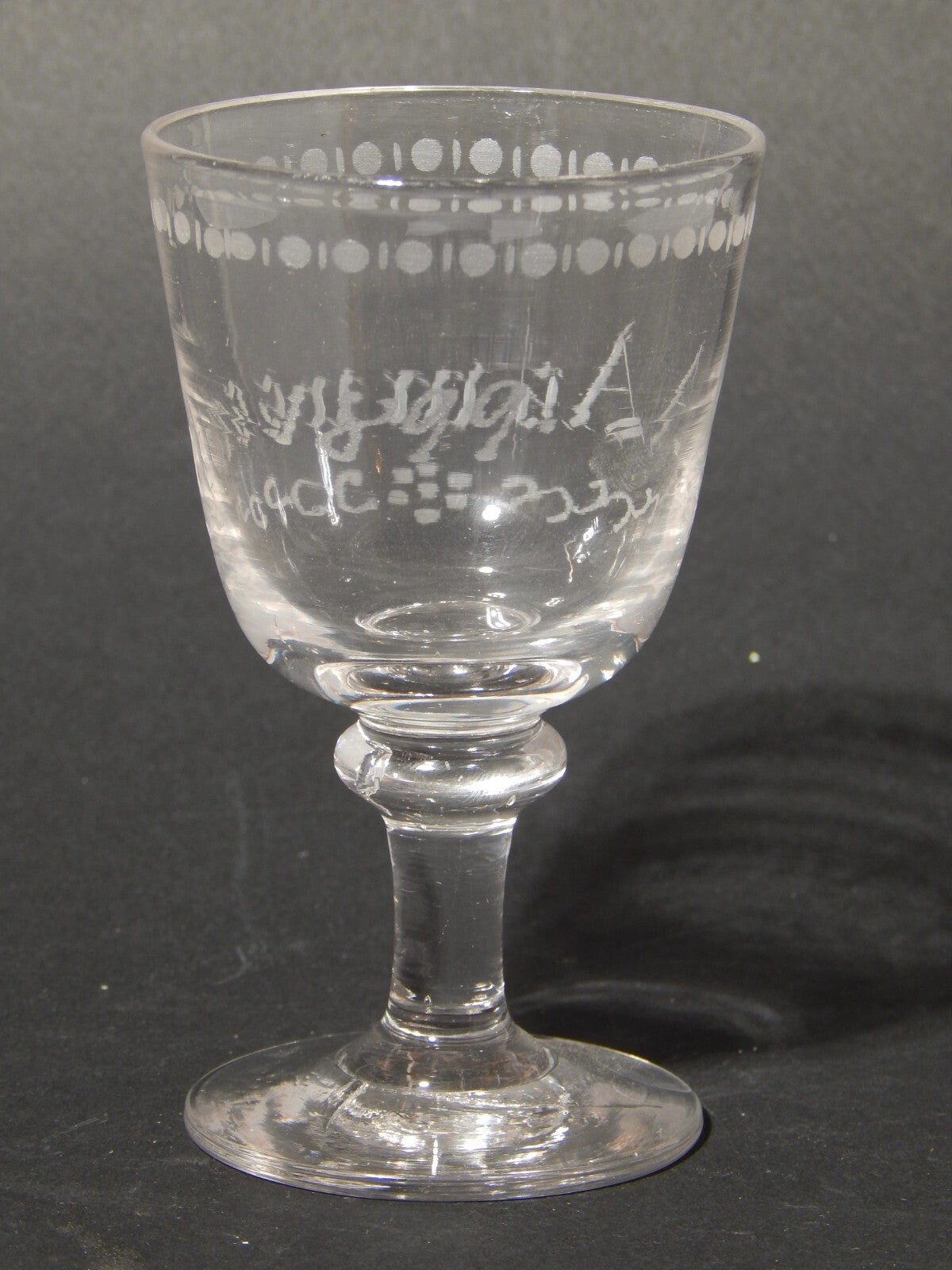 ANTICO COLLEZIONE CALICE CRISTALLO INCISO RECA DATA E NOME 1899 ASMUSSEN