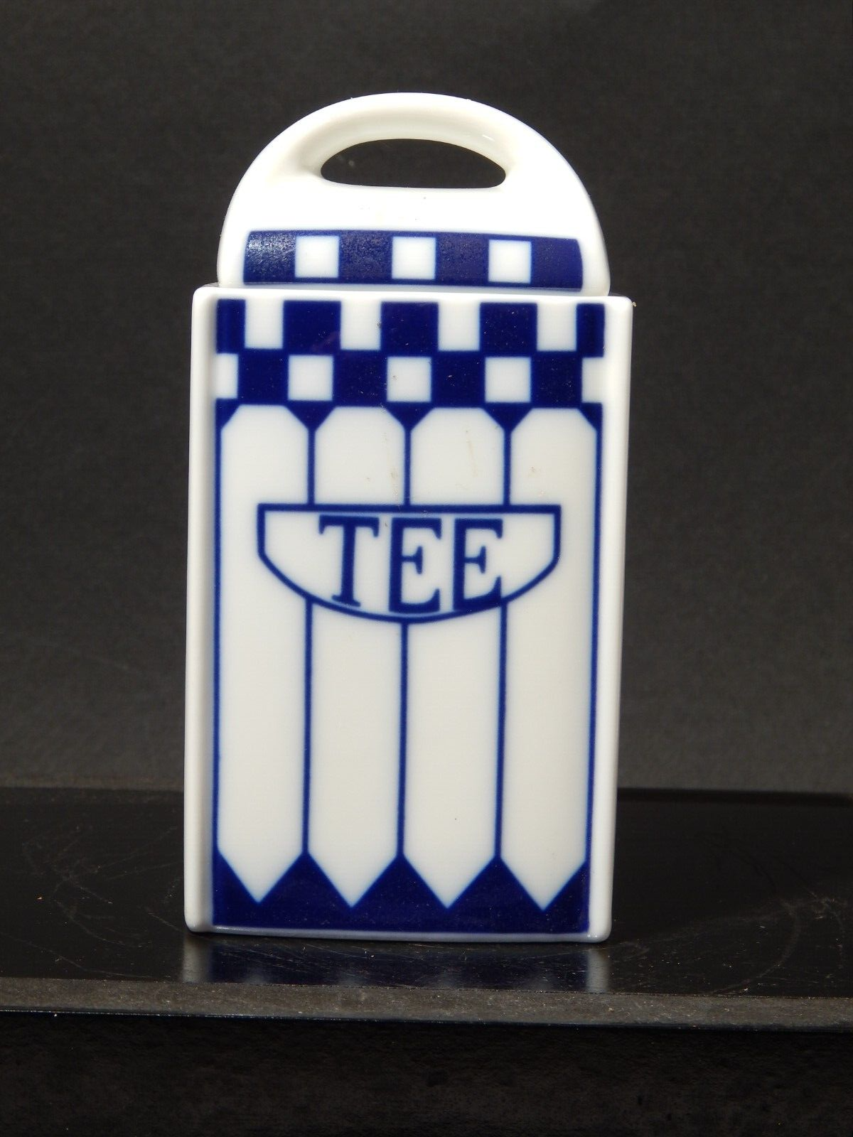 ANTICO ART DECO VASO BARATTOLO TE' PORCELLANA BIANCO BLU COBALTO ROYAL TETTAU