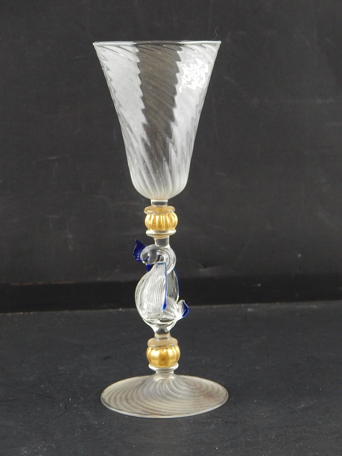 TIPETTO CALICE MURANO VETRO SOFFIATO RIGATO CIGNO FIRMATO CORTELLA & BALLARIN #