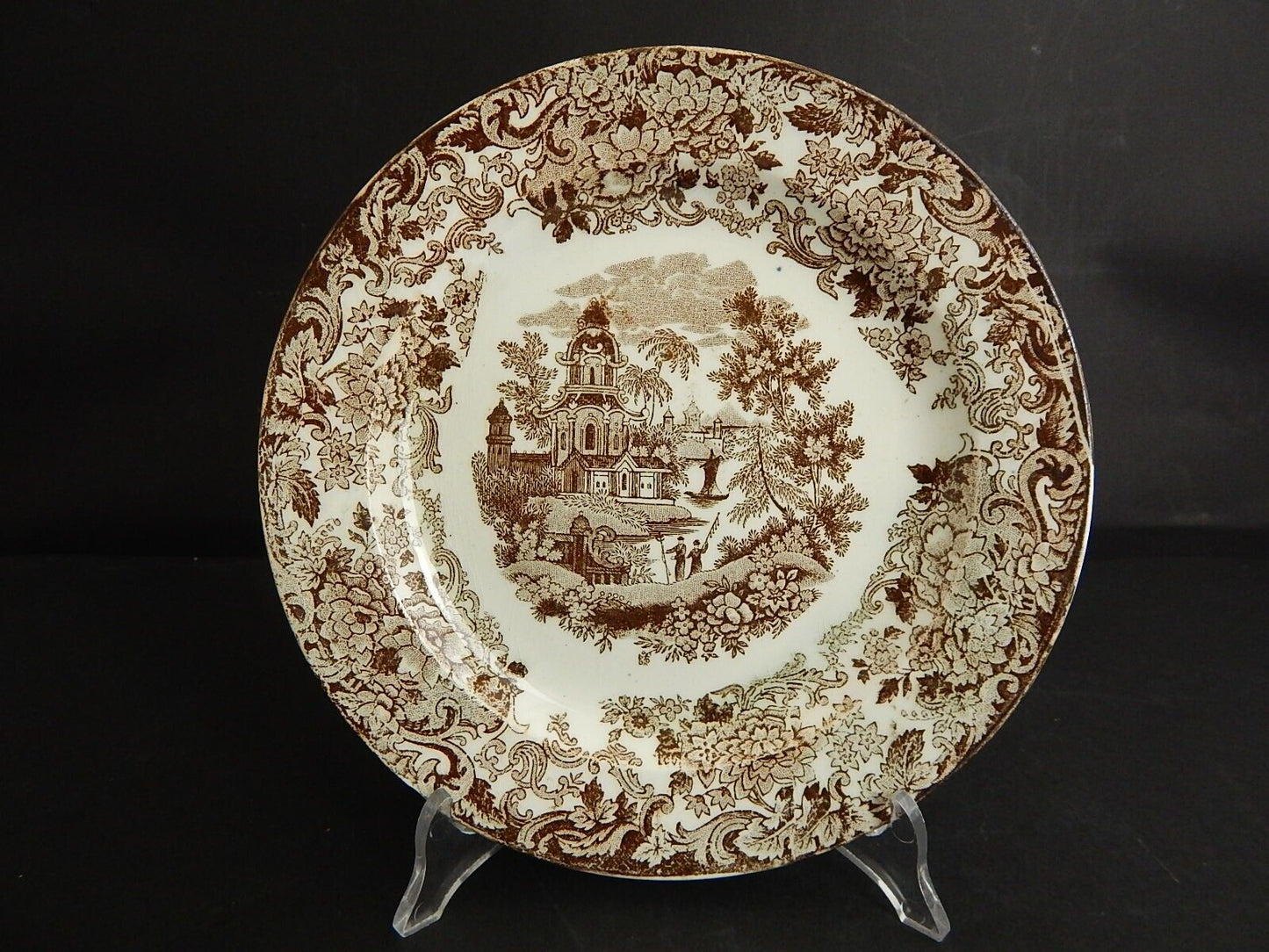 ANTICO RARO PIATTO CERAMICA VERBANUM LAVENO MARCHIO INCUSSO PAESAGGIO ORIENTALE