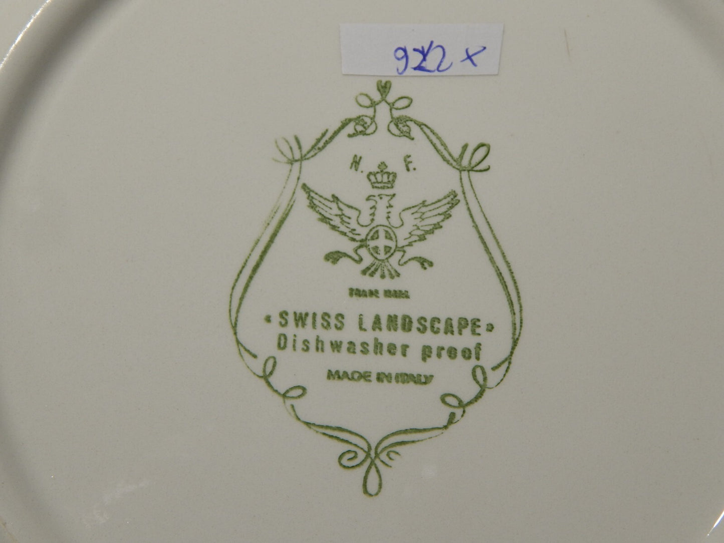 VINTAGE PIATTO CERAMICA FONTEBASSO PAESAGGIO BIANCO ROSSO SWISS LANDSCAPE CM 25