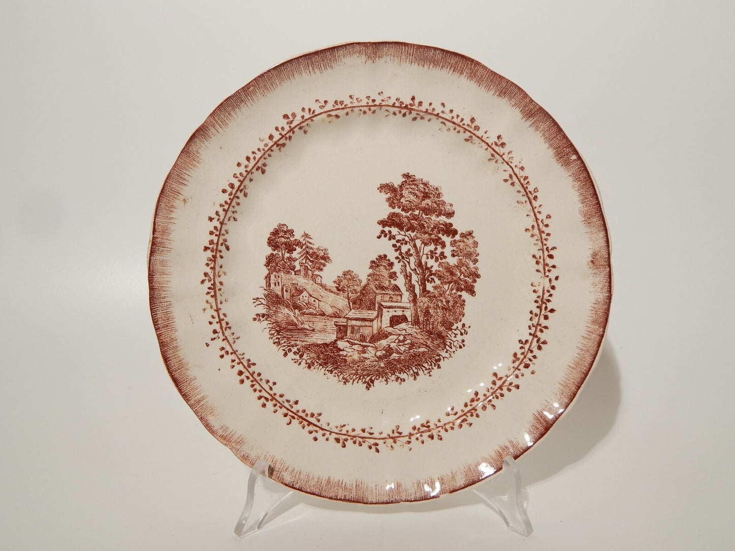 ANTICO PIATTO SOCIETA' CERAMICA RICHARD MILANO PAESAGGIO STAMPA A MANO cm 21,5