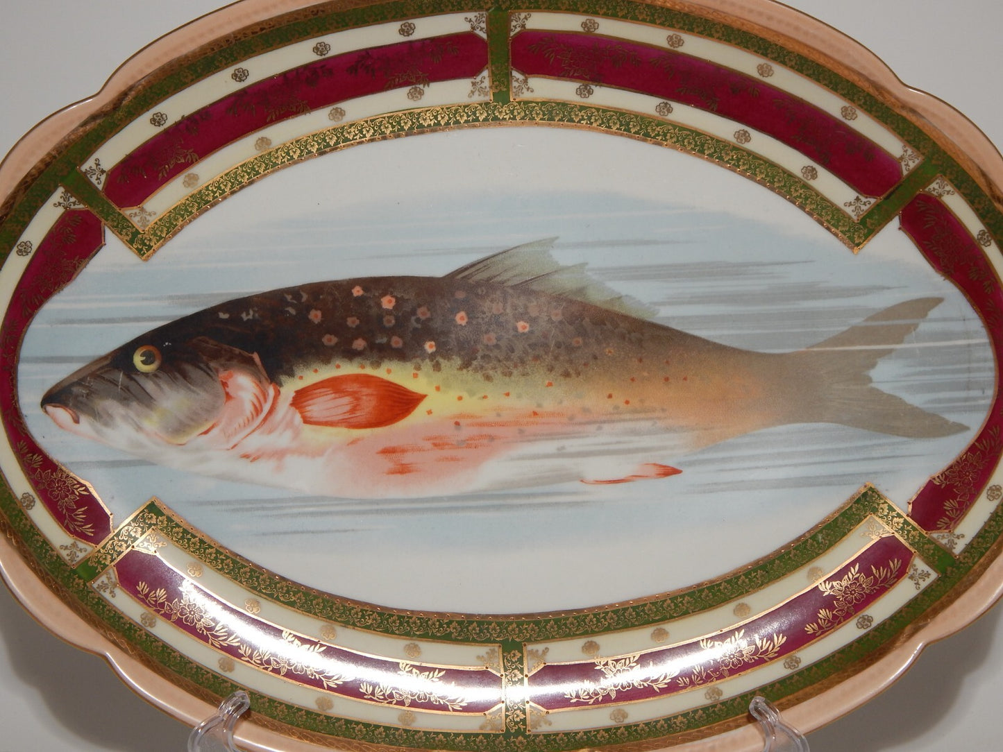 ANTICO IMPORTANTE VASSOIO OVALE PESCE STILE PORCELLANA IMPERIALE VIENNA AUSTRIA