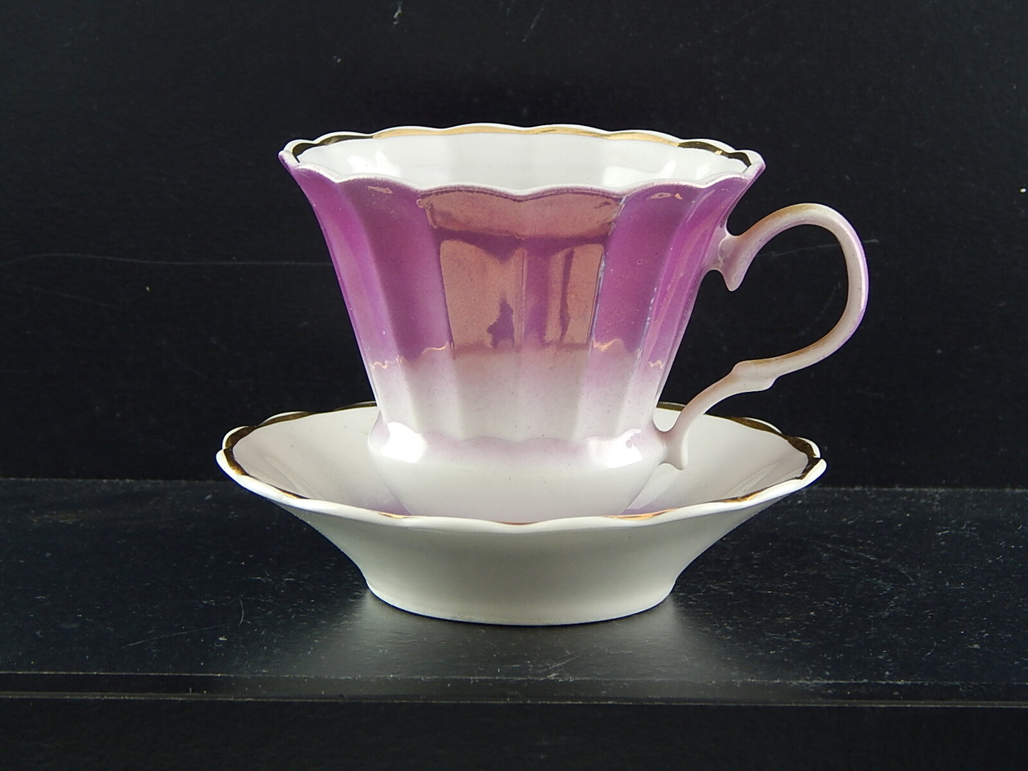 ANTICA ART DECO TAZZA PIATTO MANIFATTURA RUSSA DECORO SFUMATURA VIOLA COLLEZIONE