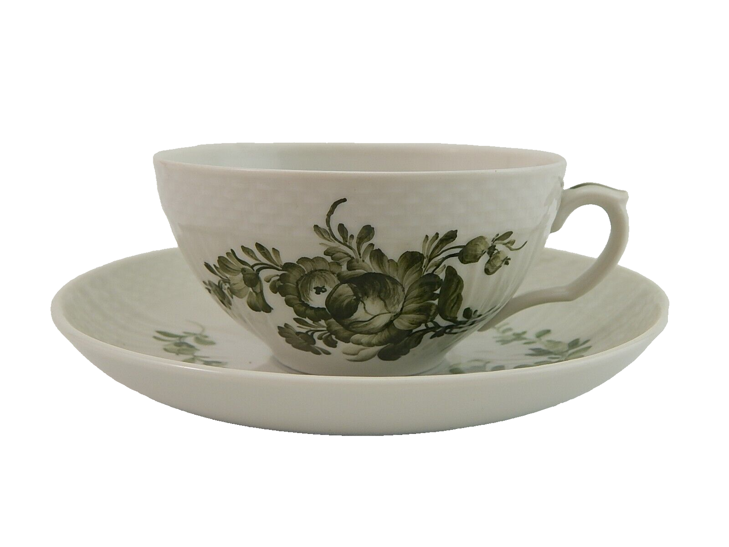VINTAGE TAZZA DA TE' ROYAL COPENHAGEN FIORI VERDI GREEN FLOWER CURVED TEA CUP