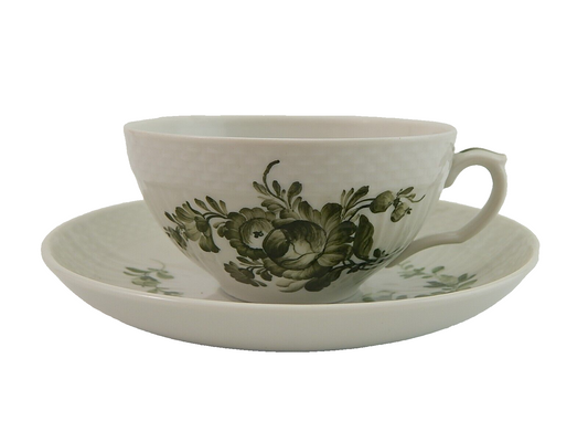 VINTAGE TAZZA DA TE' ROYAL COPENHAGEN FIORI VERDI GREEN FLOWER CURVED TEA CUP