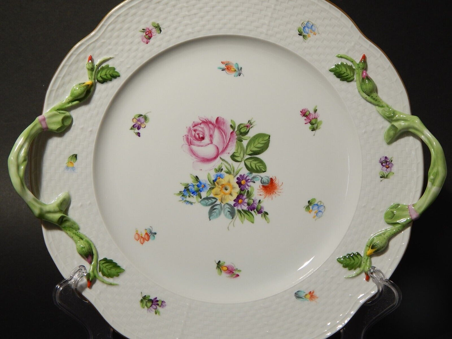 PREZIOSO HEREND VASSOIO CON MANICI PORCELLANA BOUQUET DE FLEURS