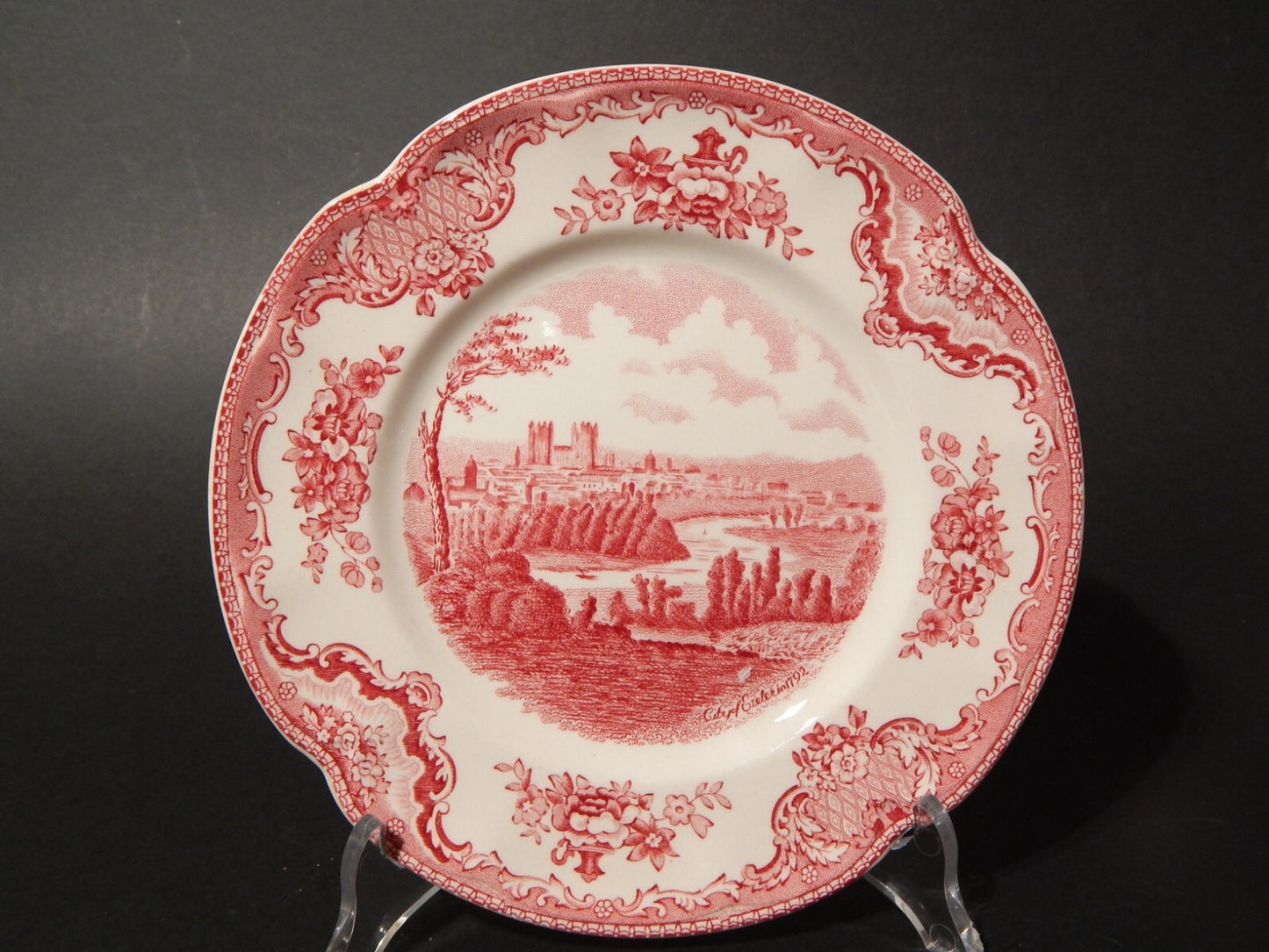 VINTAGE JOHNSON BROS OLD BRITAIN CASTLE PIATTO DOLCE SEMI PORCELLANA ROSSO