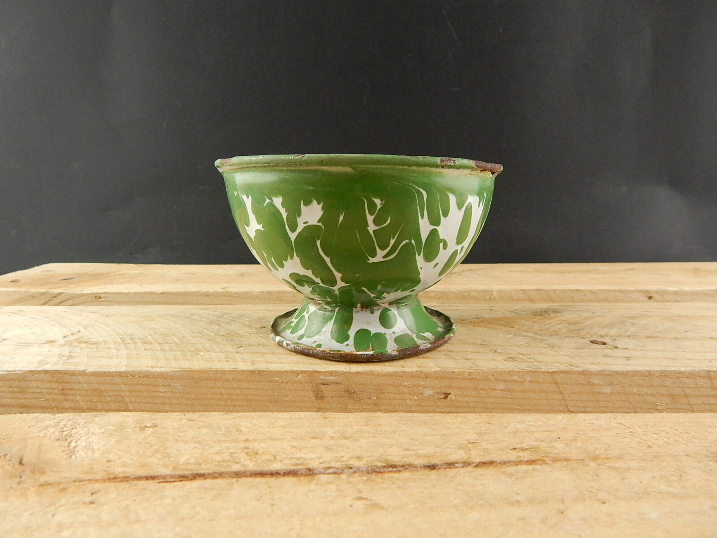 ANTICA SCODELLA CIOTOLA LATTA METALLO SMALTATA CAMOUFLAGE VERDE COUNTRY CHIC #