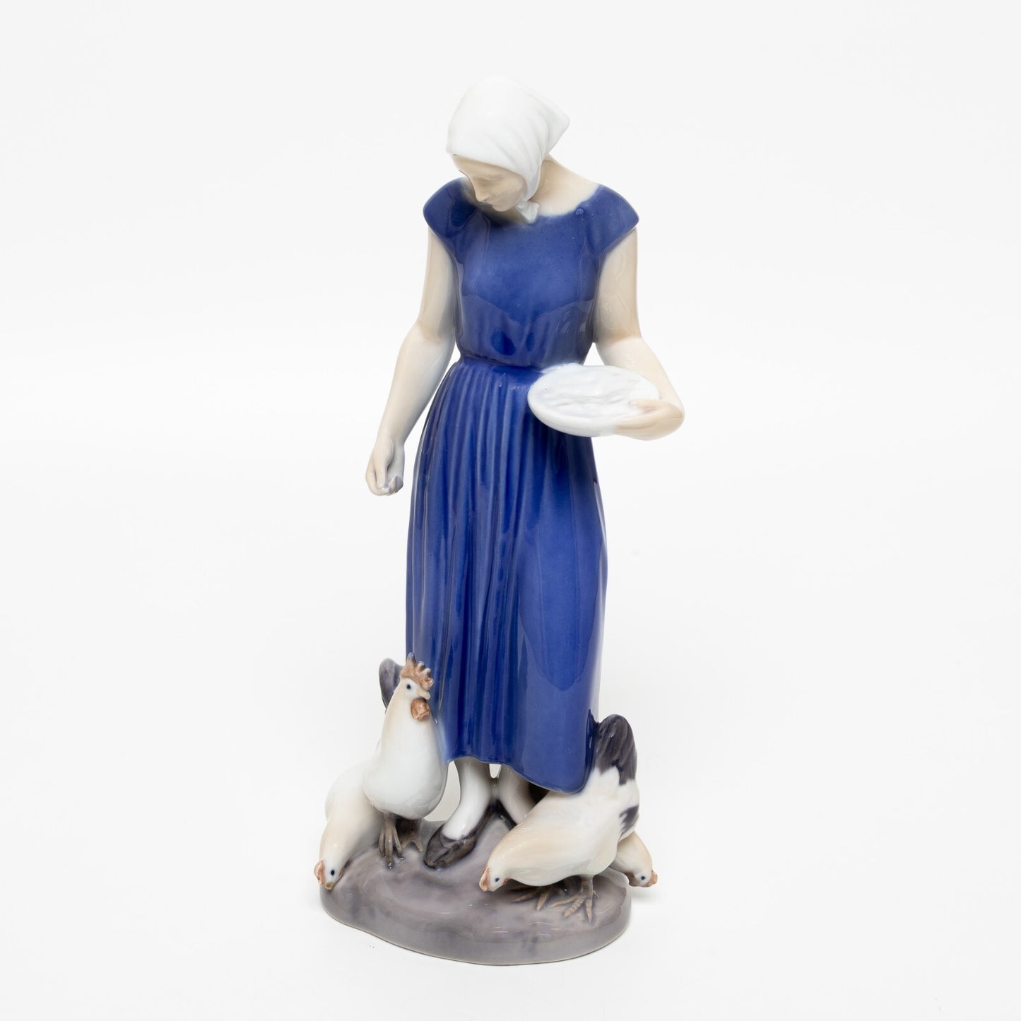 STATUINA PORCELLANA ROYAL COPENHAGEN BING&GRONDAHL "Ragazza con Galline" DIFETTO