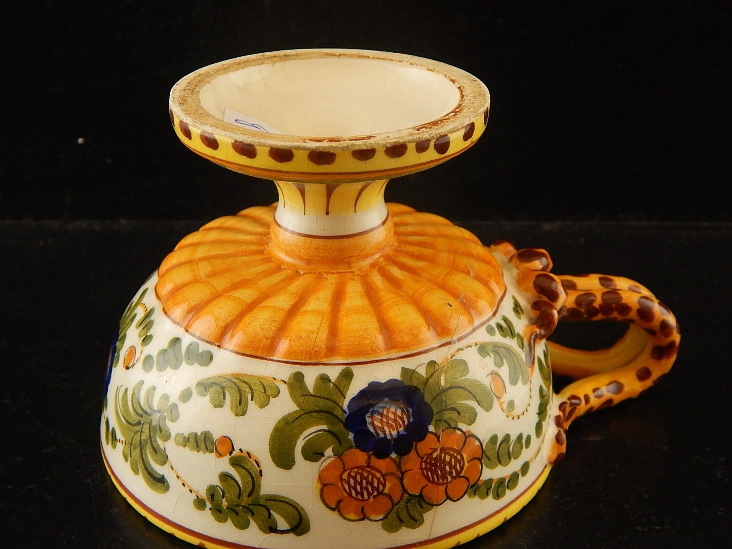 ANTICA TAZZA MAIOLICA CERAMICA POLICROMA FANTECHI ANSA A SERPE PRIMO 900 #8905